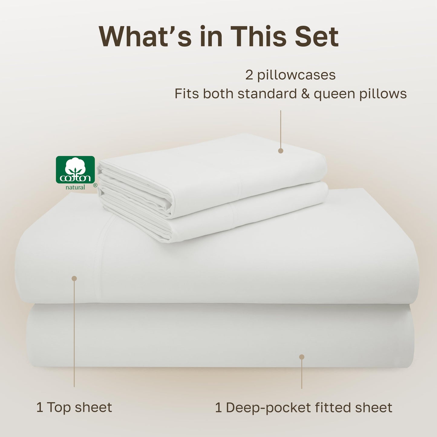 California Design Den Queen Sheet Set Deep Pocket Bedding - 600 Thread Count Sateen, Queen Sheet Set 100% Cotton, All Around Elastic, Snug Fit, Durable - Eggshell Cream
