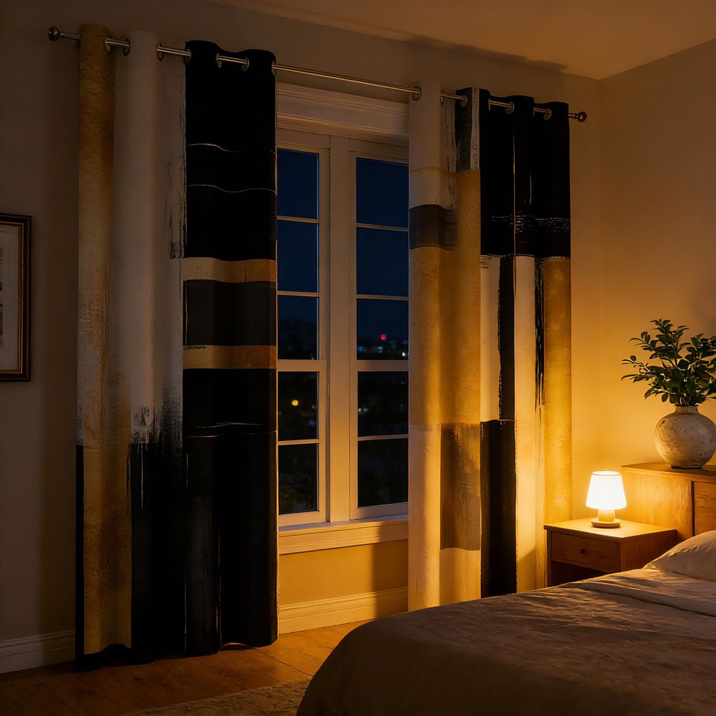 Xioistiy Black and Gold Abstract Blackout Curtains, Boho Modern Aesthetic Grommet Window Drapes, Beige Cream Tan Brown Oil Painting Neutral Art Curtain for Bedroom Living Room 2 Panels, 52"X84"