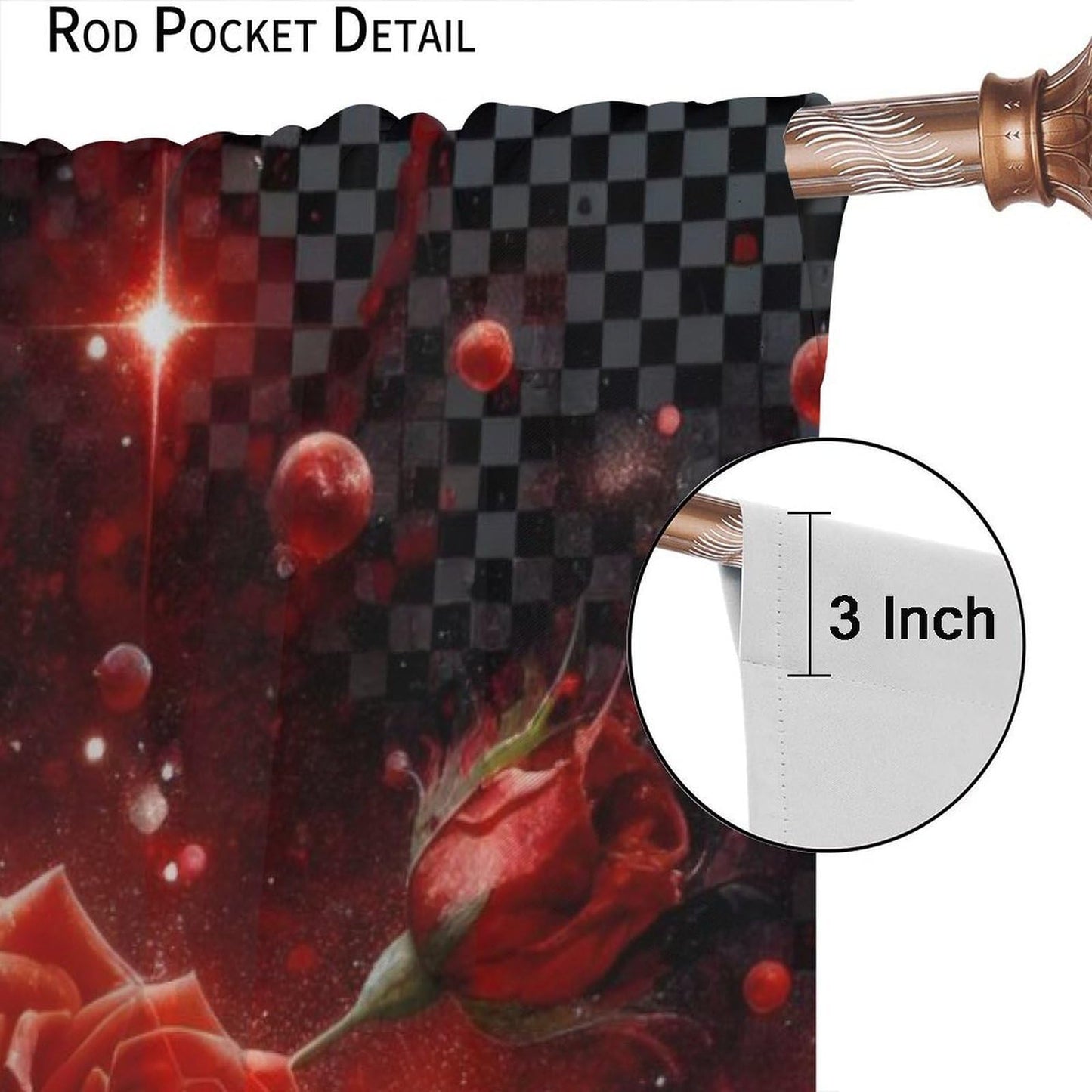 GoDazzling Red Rose Curtains, Valentine's Day Red Rose Abstract Modern Art Black Red Vintage Window Drapes, for Bedroom Living Room 41" W X 45" L (No Blackout)