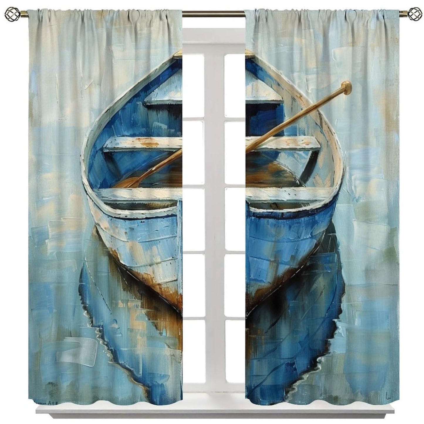 TOWINSFB Oil Painting Boat Blackout Curtains for Bedroom Living Room, Blue Wooden Ship Lake Curtains Rod Pocket Thermal Insulated Window Drapes, 2 Panels/Each 21" W x 45" L