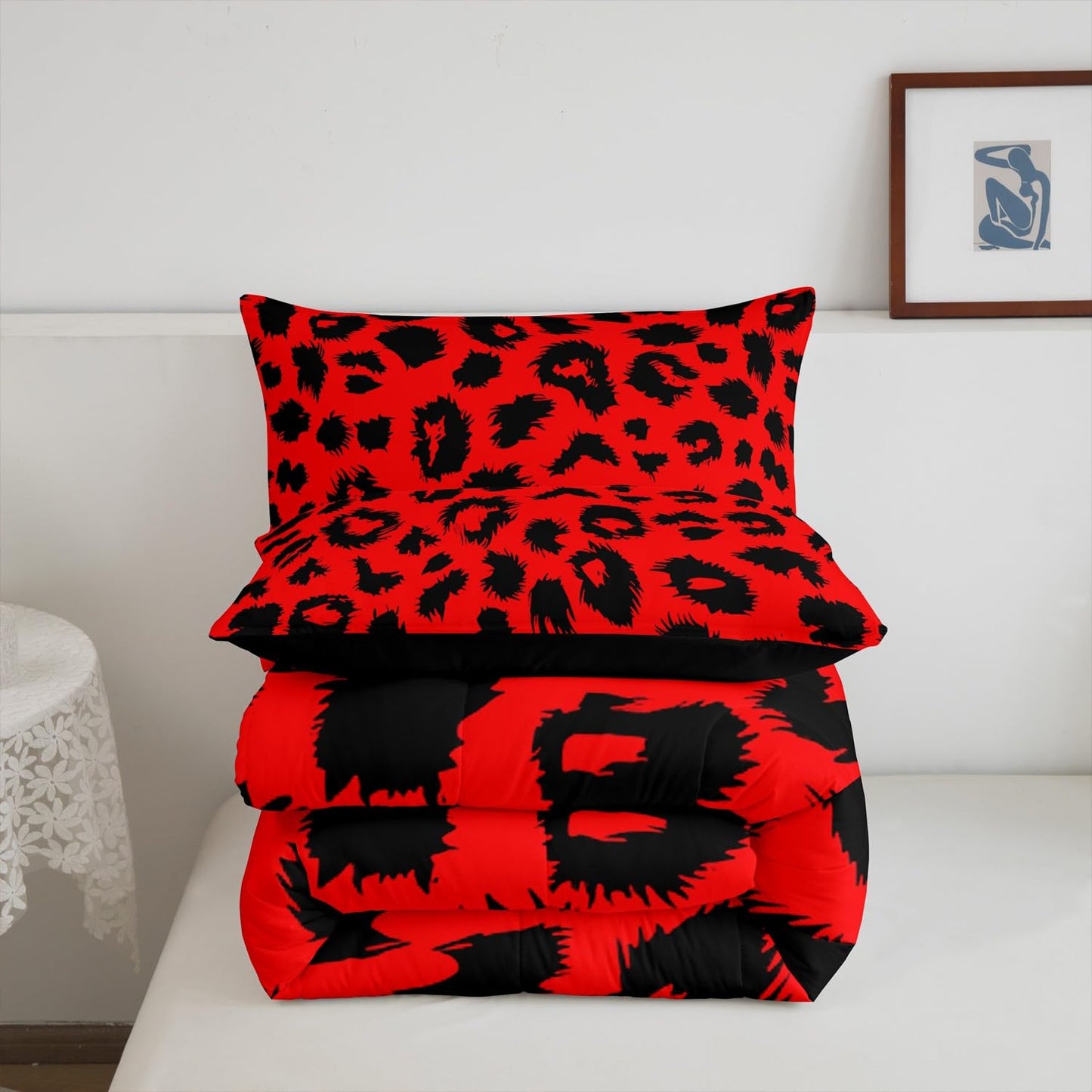 Erosebridal Cheetah Print Comforter Set Twin,Red and Black Leopard Down Comforter for Kids Boys Girls Bedroom,Afric Safari Animal Print Bedding Set Retro Wildlife Bedding Quilt Sets 1 Pillow Case