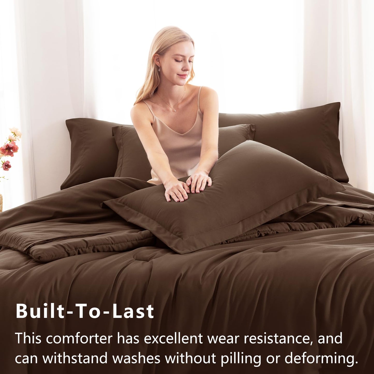 CozyLux King Size Comforter Set Brown, 7 Pieces Bed in a Bag King Comforter Set with Sheets, Luxury Soft Bedding Sets with Down Alternative Comforter, Fitted Sheet, Flat Sheet, Pillowcases & Shams