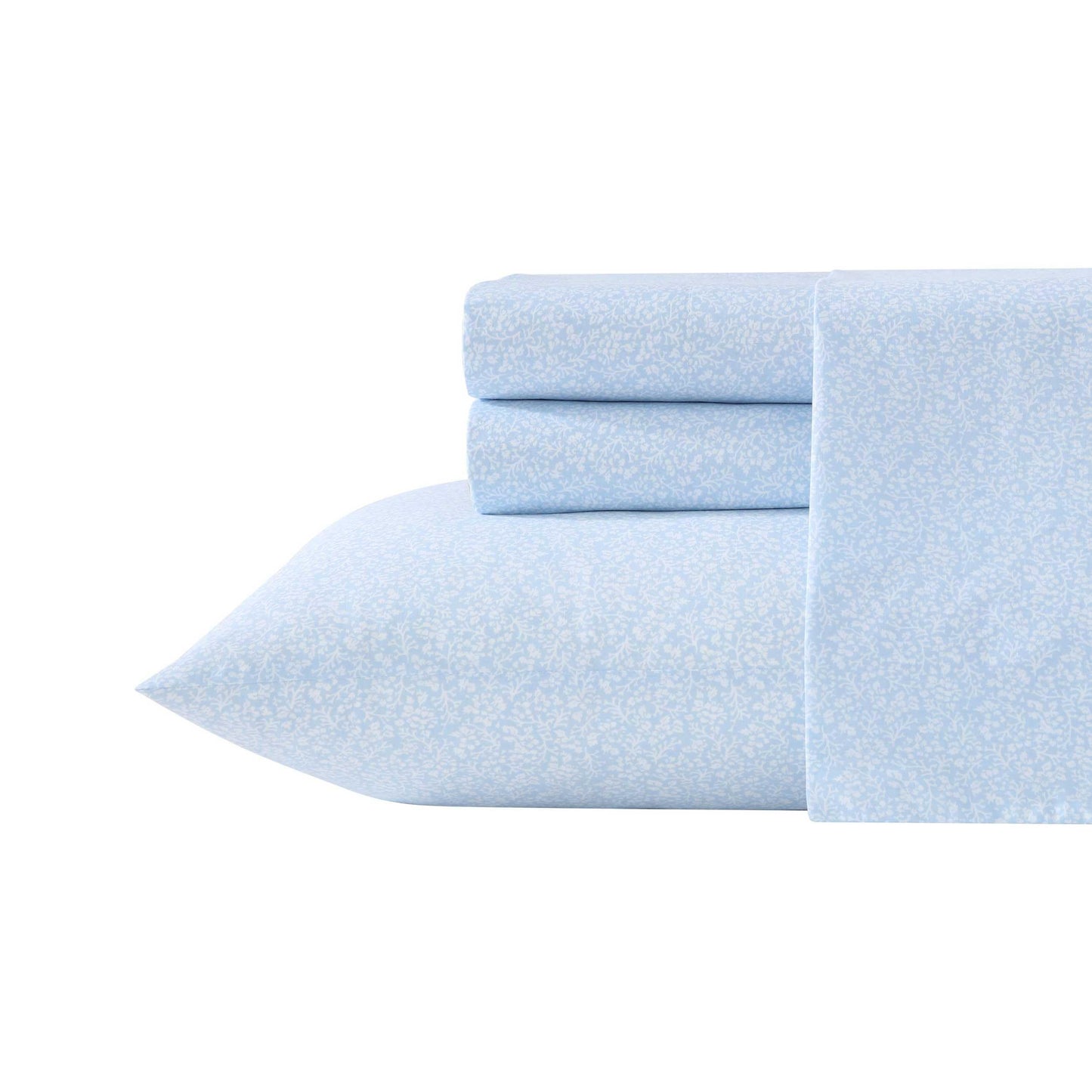 Laura Ashley – Twin Size Sheet Set, Crisp & Lightweight Cotton Percale Bedding with Fitted Sheet and Pillowcase, Floral Room Decor, Deep Pocket, College Dorm Room Essentials (Maeve Blue)
