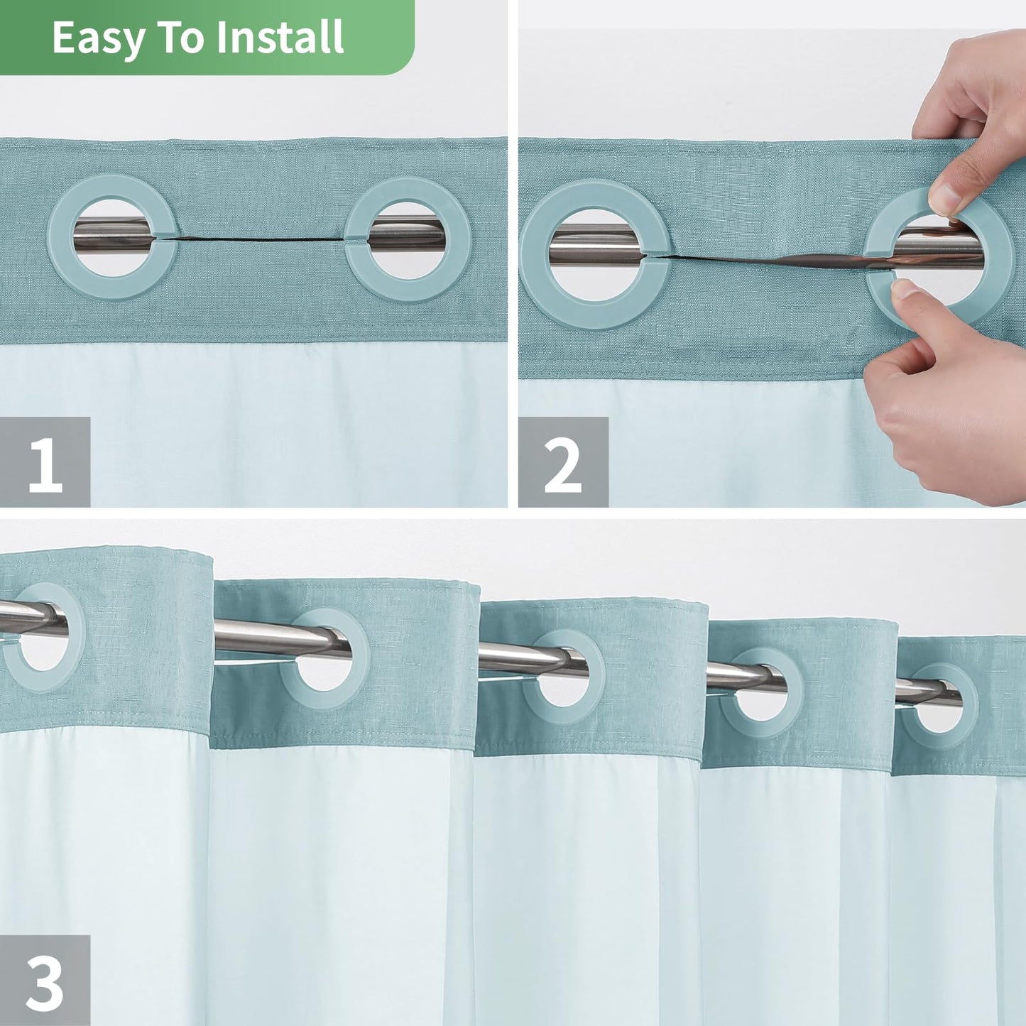 eachope Teal No Hook Shower Curtain with Snap-in Fabric Liner Set,Slub Textured Fabric Shower Curtains for Bathroom,Hotel Style Modern Shower Curtain,Water Repellent & Washable,71x74(72)