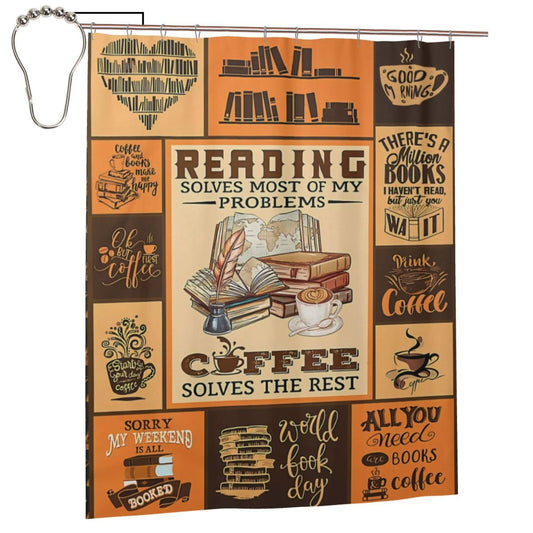 noasqll Reading Solves Most of My Problems Coffee The Restof You Shower Curtain 60 X 72 Inch Waterproof Shower Curtain Set Bathroom Curtain Decor with 12 Hooks