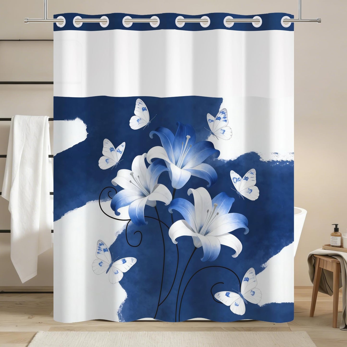 Xiazhilaio No Hook Modern Shower Curtain and Liner Set 71 x 74 Inch