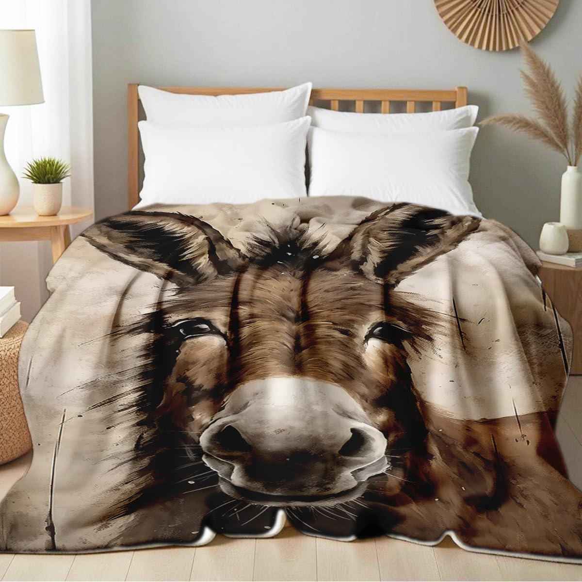 HUNXIAOJ Donkey Print Flannel Blanket Donkey Blanket Throw Funny Animal Bedding Couch Home Living Room Decor Gifts (49"x59")