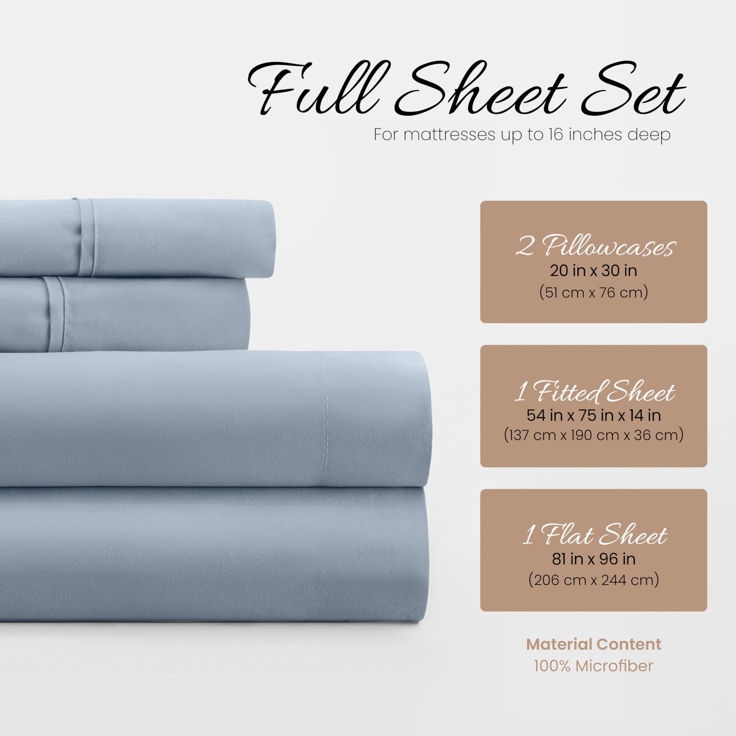 Linen Market Brushed Microfiber Full Sheet Set 4 Piece – Oeko-TEX Certified Ultra Soft & Wrinkle-Free - 16" Deep Pocket Sheets - Easy Care Full Size - Light Blue