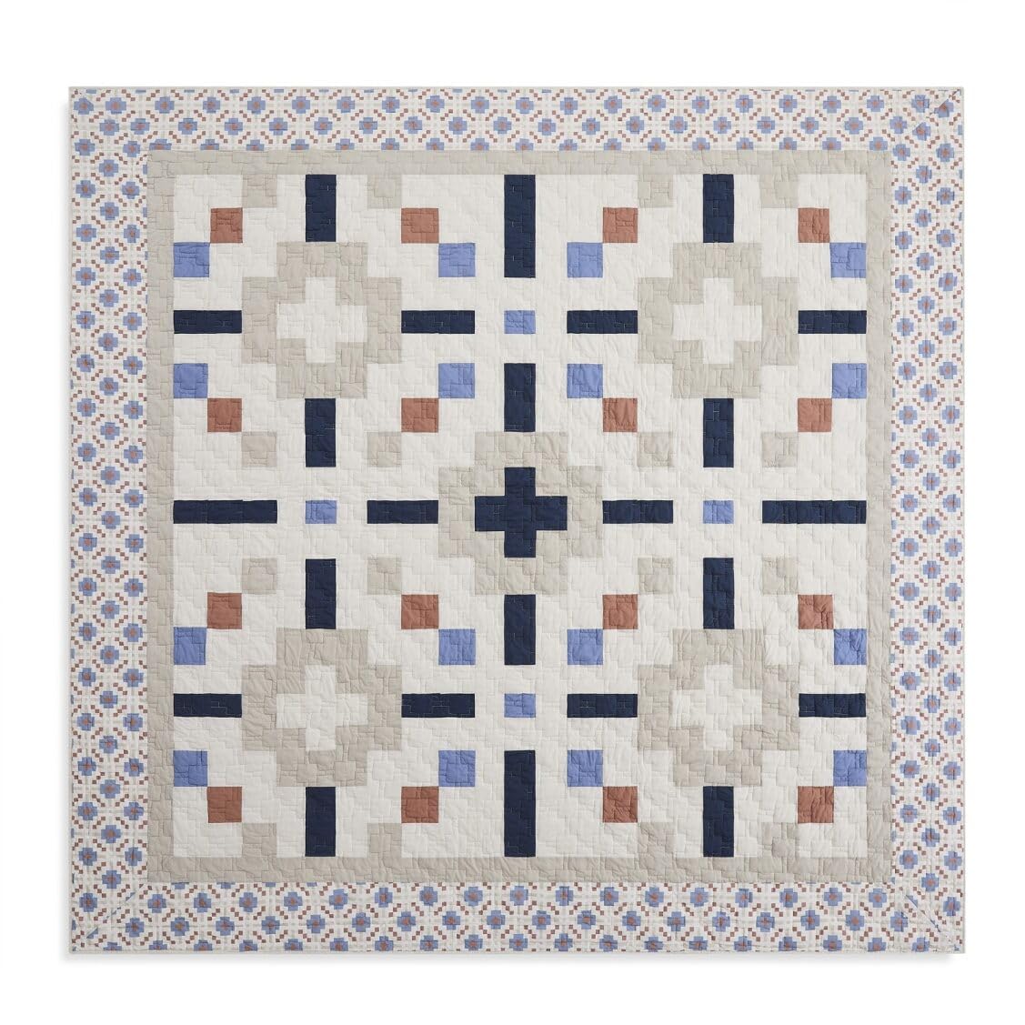 Pendleton Full/Queen Quilt Set – 100% Cotton 3 Piece Quilt Set with Shams, Soft Lightweight Bedding for Queen Size Bed, White & Blue Patterned Comforter Alternative, Queen Bedding Set (Meadow Summit)