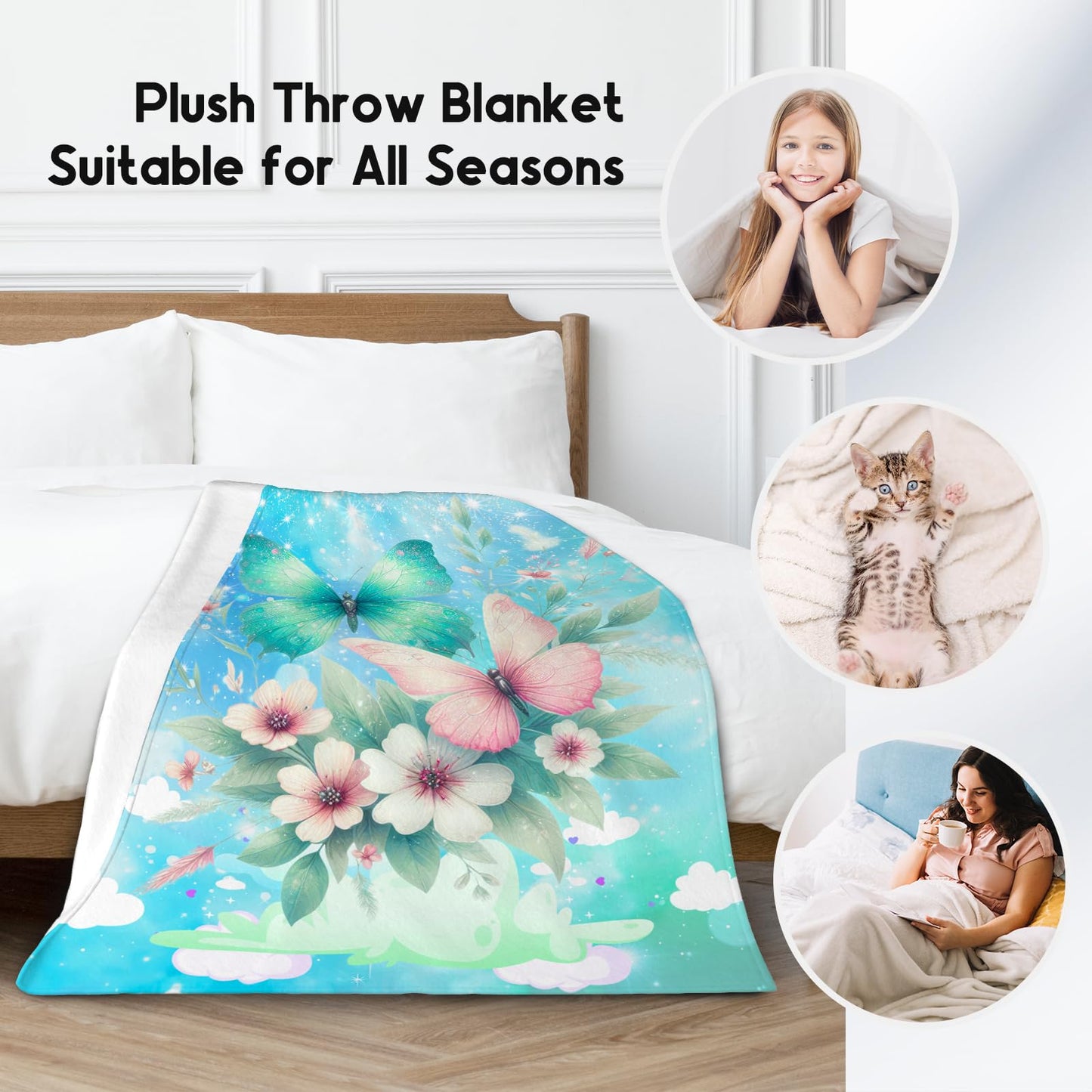 Butterfly Blanket for Girls, Butterfly Gifts for Women, Kids Flannel Blanket, Soft Warm Throw for Sofa Nap, 40"x50"