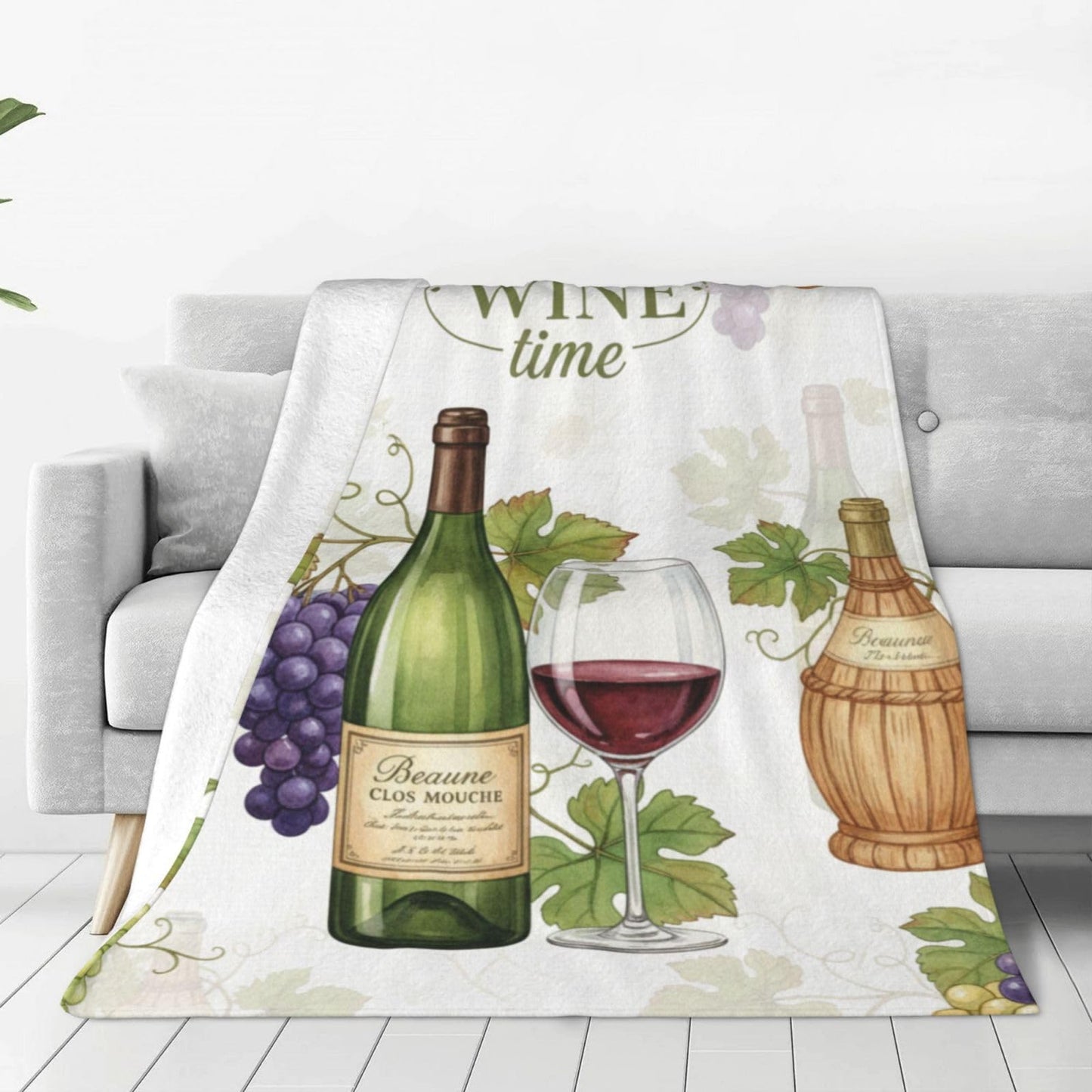 Fleece Throw Blanket for Couch, Wine Time Grapes Soft Fuzzy Cozy Blankets Warm Lightweight Flannel Throws for Bed, Sofa, Travel, All Seasons 50x40 Inches