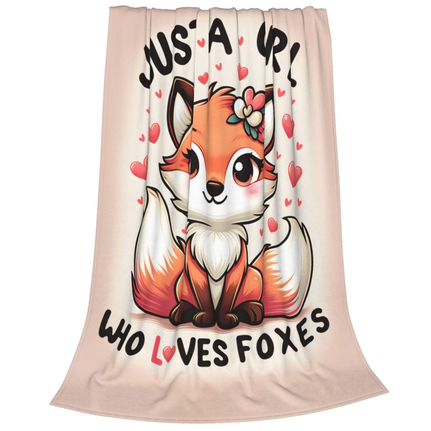 amepay Cute Fox Blanket Gifts for Kids Just a GILR Who Loves Foxes Cartoon Flannel Throw Blankets Soft Comfy Lightweight for Home Decor Couch Bed Sofa 60x50 Inches