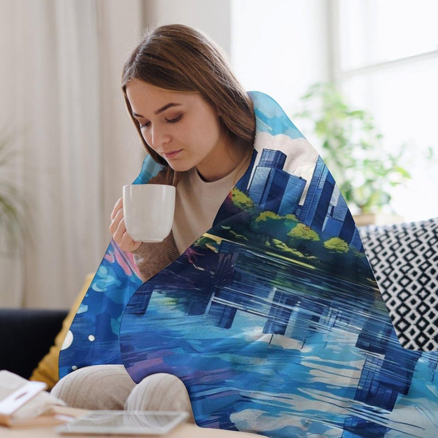 Chicago Illinois City Skyline Landscape Abstract Blanket Soft Flannel Lightweight Blanket Outdoor Travel Carry Living Room Bedroom Sofa Decoration Gifts 50x60 Inch