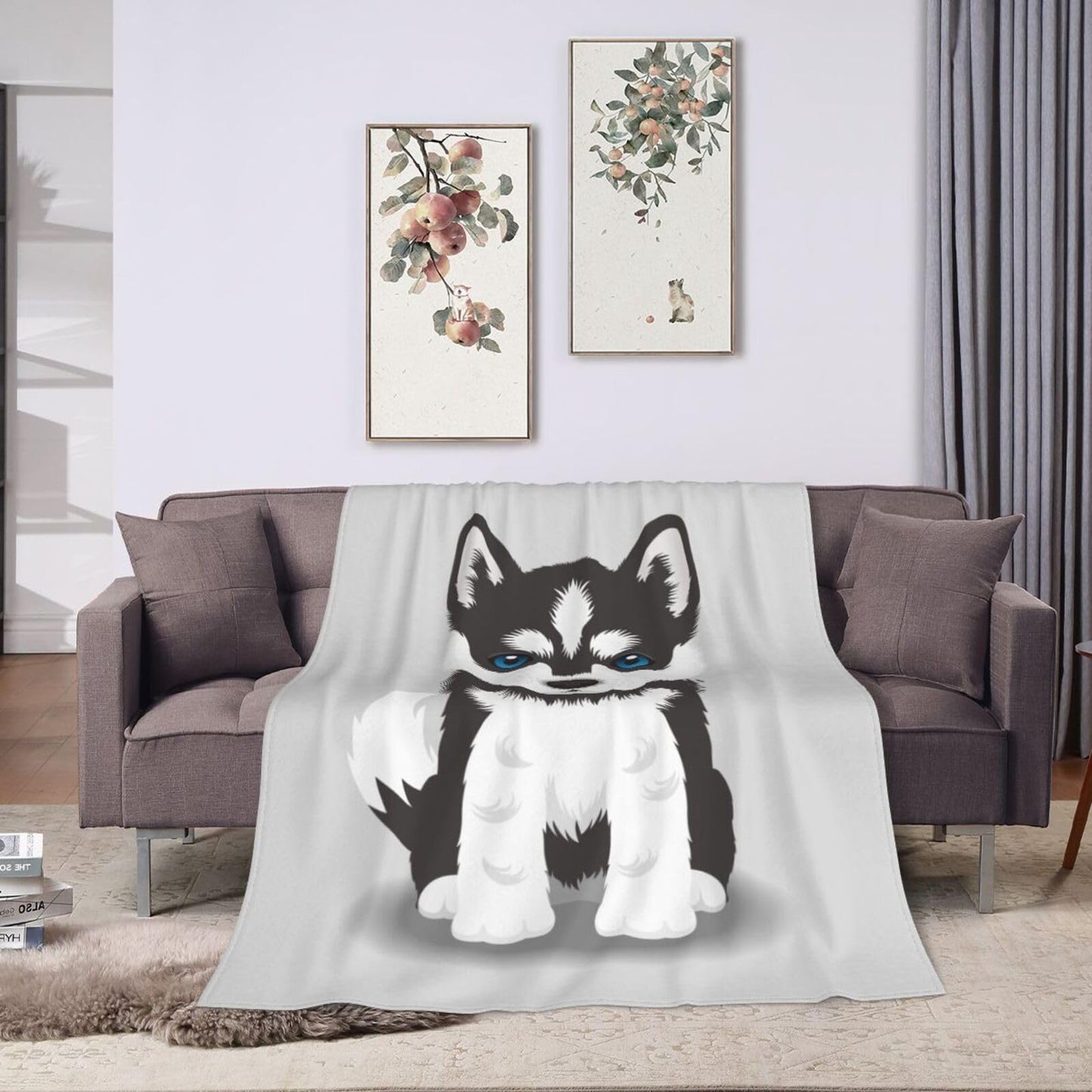 Cute Siberian Husky Puppy Dog Blanket Soft Lightweight Throw Blankets Cozy Flannel Bed Throws for Sofa Couch Travel Home Room Bedroom Decor Gifts for Boys Girls Kids Adults 60"x50"