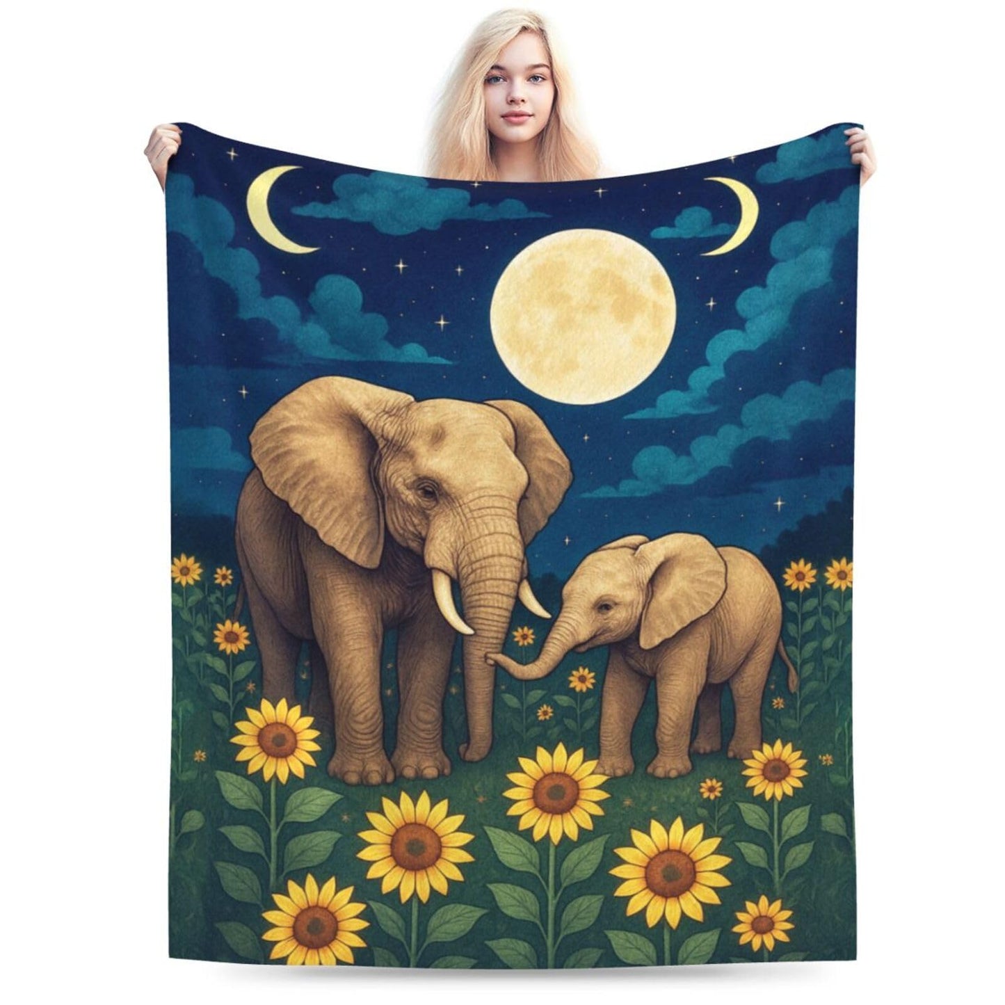 Elephant Blanket Cute Elephant Sunflower Throw Blanket Soft Warm Cozy Fleece Fuzzy Plush Stuff Animal Bedding Toddler Nursery Baby Blankets Gifts for Boys Girls Kids Adult Men Women 40"X50"