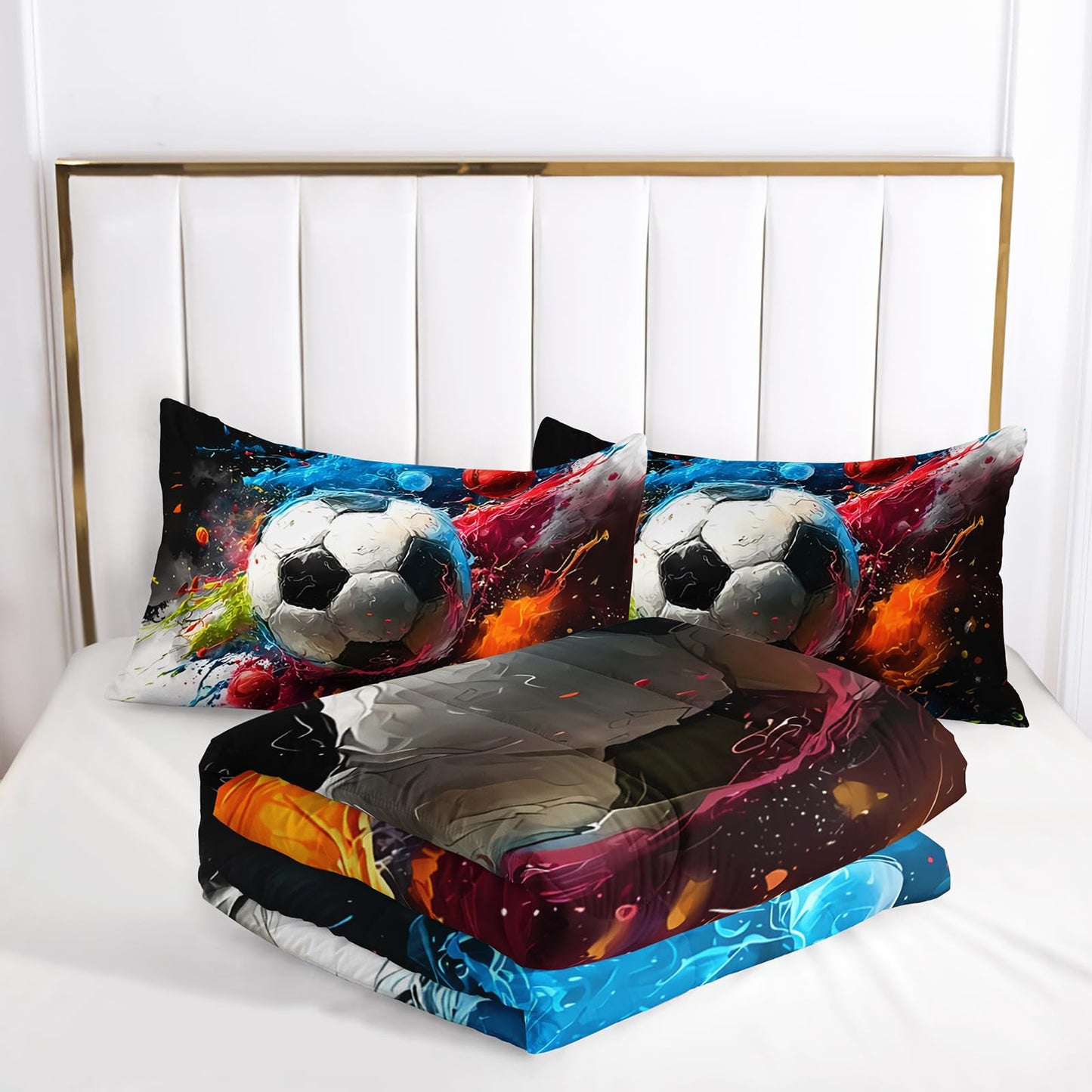 lneffble Soccer Comforter Twin Size,Sport Kids Comforter Set,3Pcs Bedding Set Printed Comforter with 2 Pillowcases,Down Alternative,Soft and Lightweight,for All Seasons