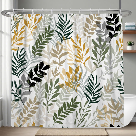 OFILA Leaves Shower Curtain for Bathroom Modern Abstract Plant Leaves Nature Shower Curtains Waterproof Polyester Fabric Decorative Patterned Bath Curtain 72×72 Inch