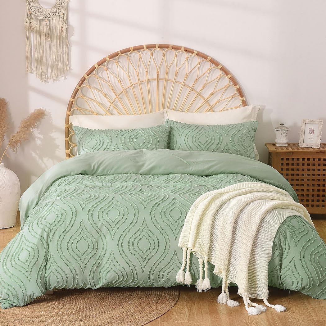 Lekesky Duvet Cover King Size, Teal Blue Tufted King 3pc Ultra Soft Microfiber Breathable Shabby Chic Bedding Sets with Zipper Ties (No Comforter)
