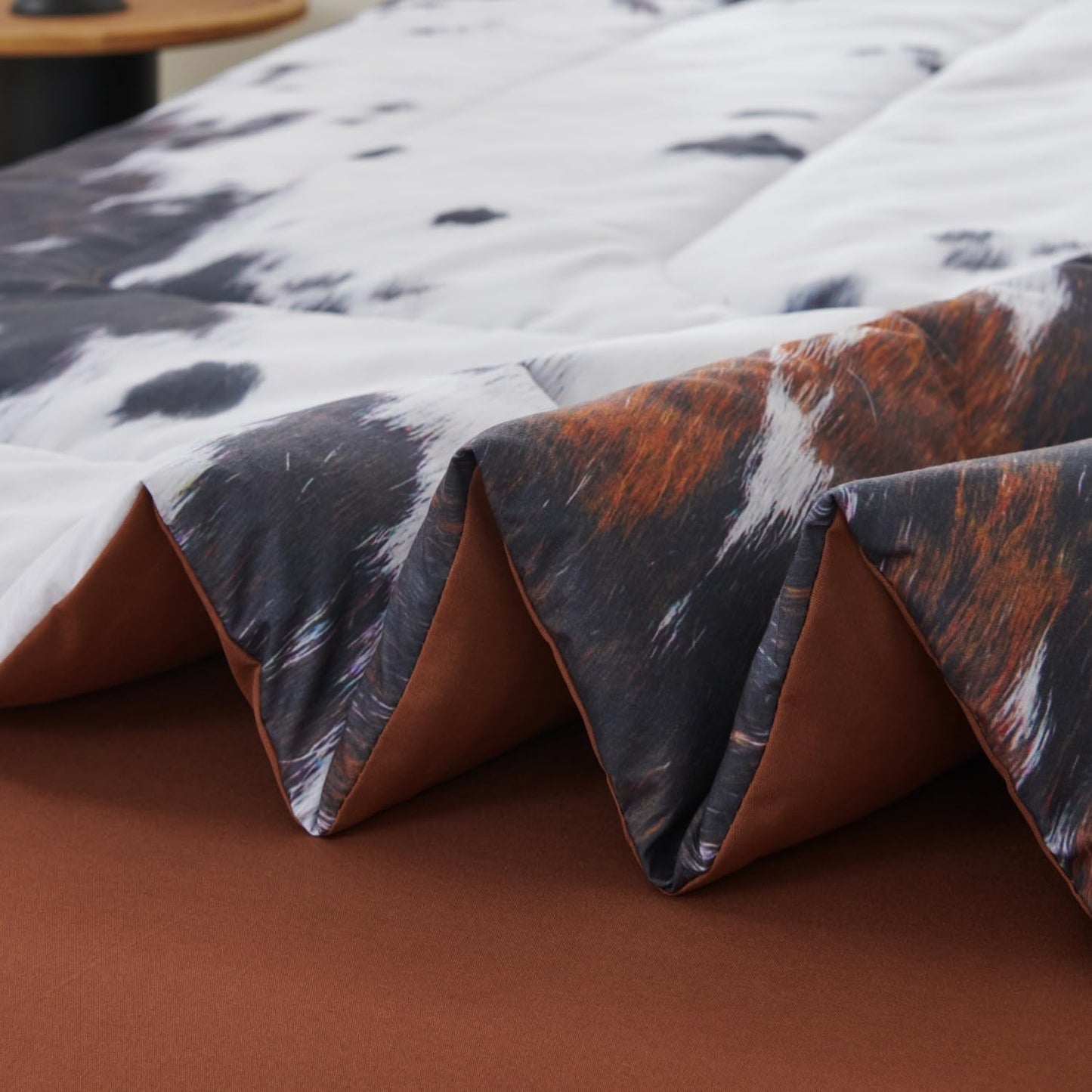 SUCSES Cow Print Comforter Sets Full Size 8 Pieces Brown Bedding Set Farmhourse Western Rustic Bed Set Black and White Bed in A Bag with Flat Fitted Sheet