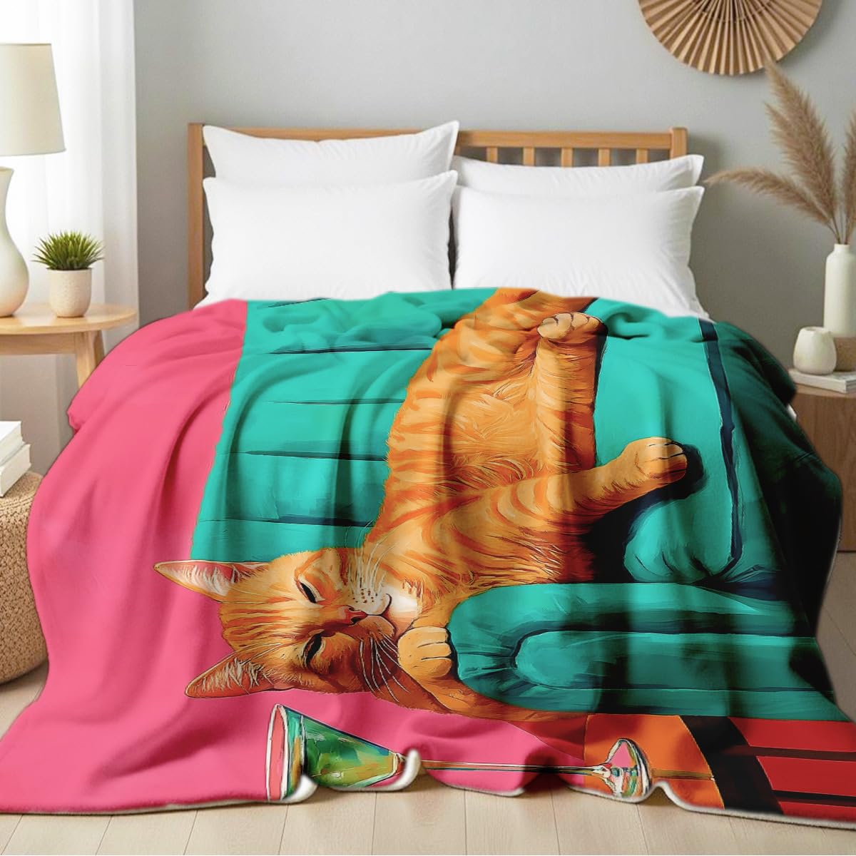 HUNXIAOJ Cat Print Throw Blanket Soft Bed Couch Throw Kitten Flannel Blanket Cozy Bedding Gifts for Cat Lovers (49"x59")