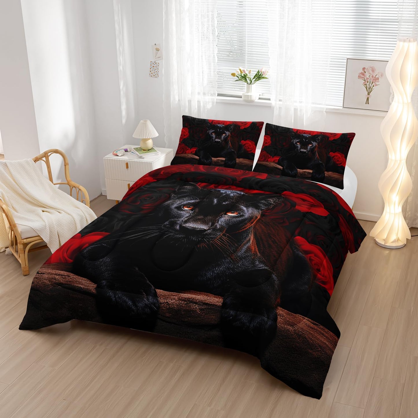 Black Panther Comforter Set Leopard Bdeeing Set Twin Size Bed in a Bag 3D Black Cheetah Bedding Set Safari Animal Bedding Sets 3 Pcs Animals Bed Set Soft Microfiber 1 Comforter with 2 Pillowcases