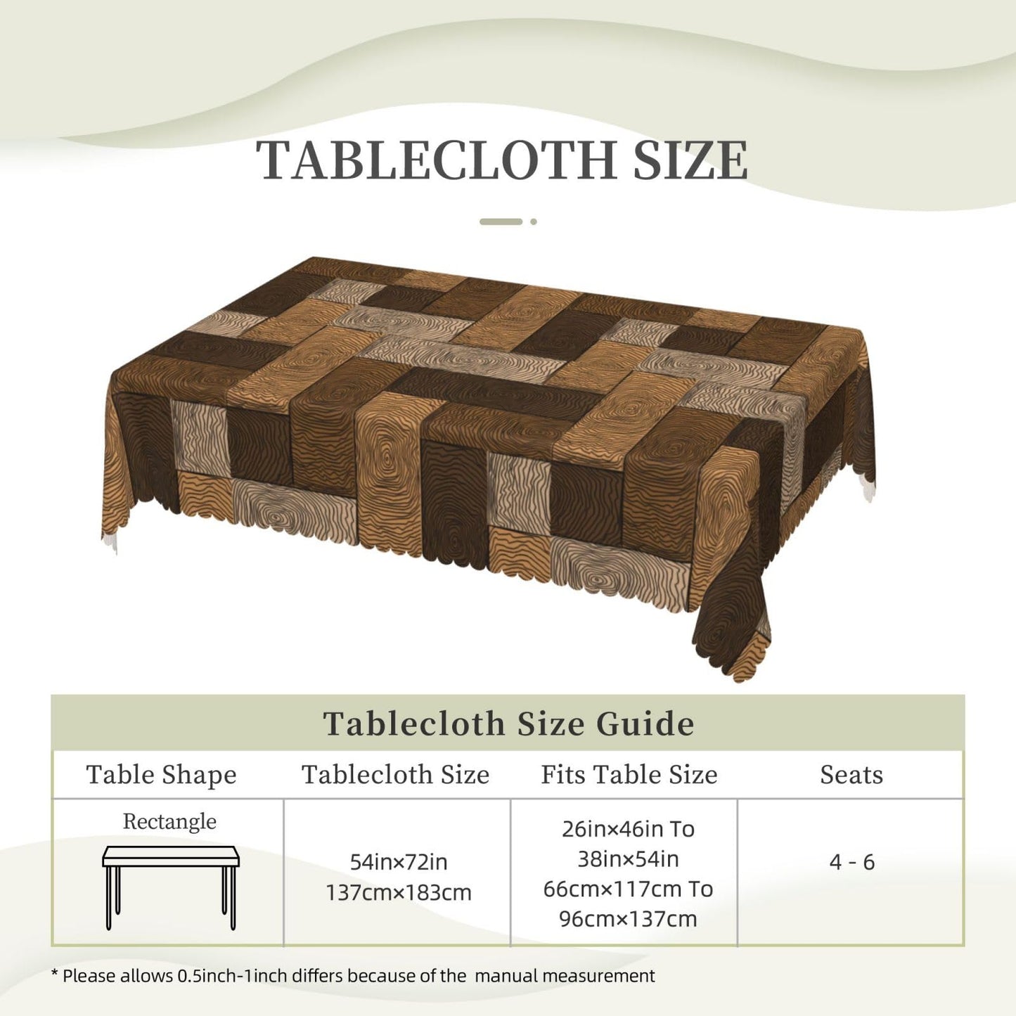 DANSICUINI Brown Beige Rectangle Tablecloth Parquet Pattern Table Cloth Wooden Style Rectangular Tablecloth Table Cover for Dining Kitchen Party 54 x 72 Inch