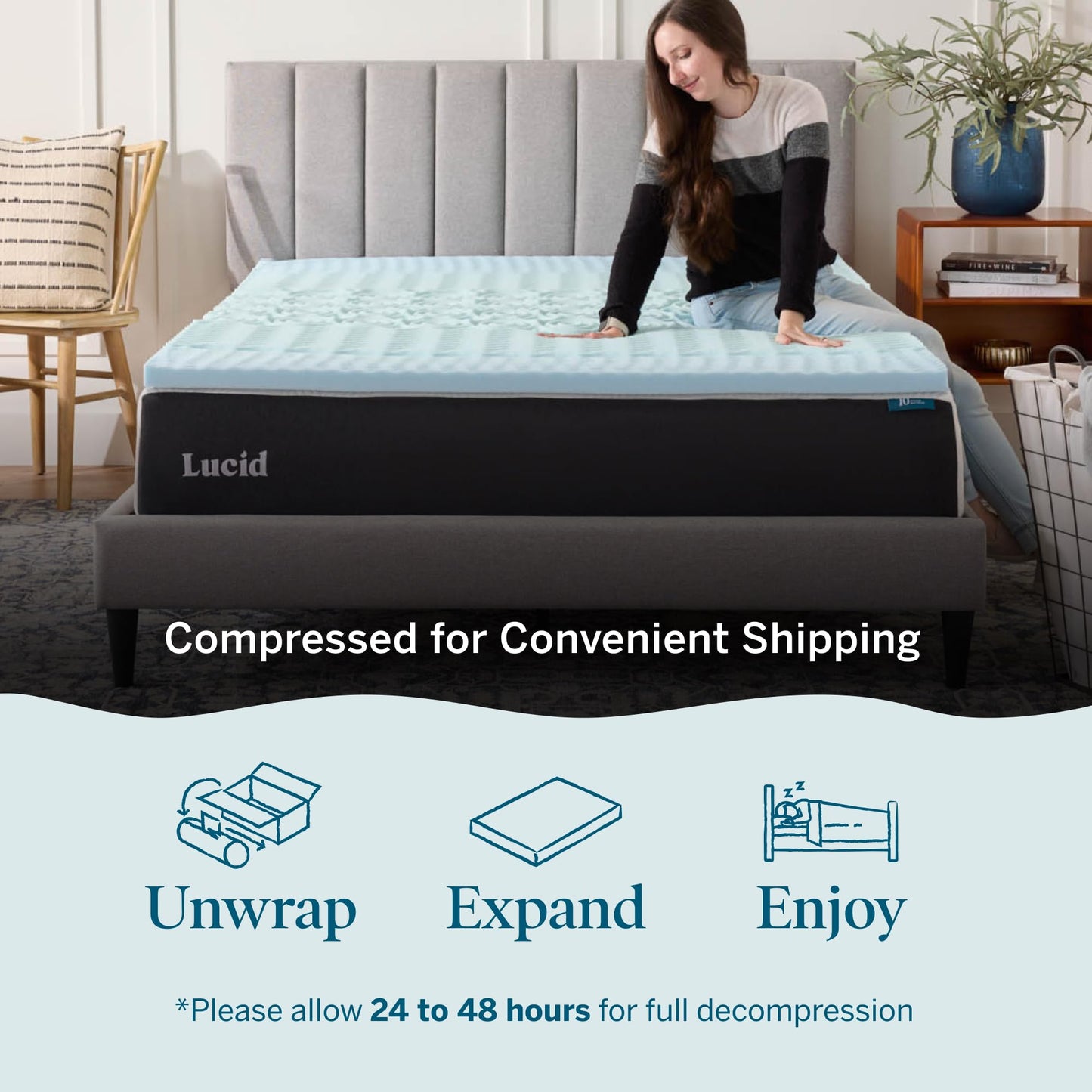 LUCID 2 Inch Gel Memory Foam Mattress Topper, Queen size – 5 Zones – Cooling Gel Infusion – CertiPur Certified Foam