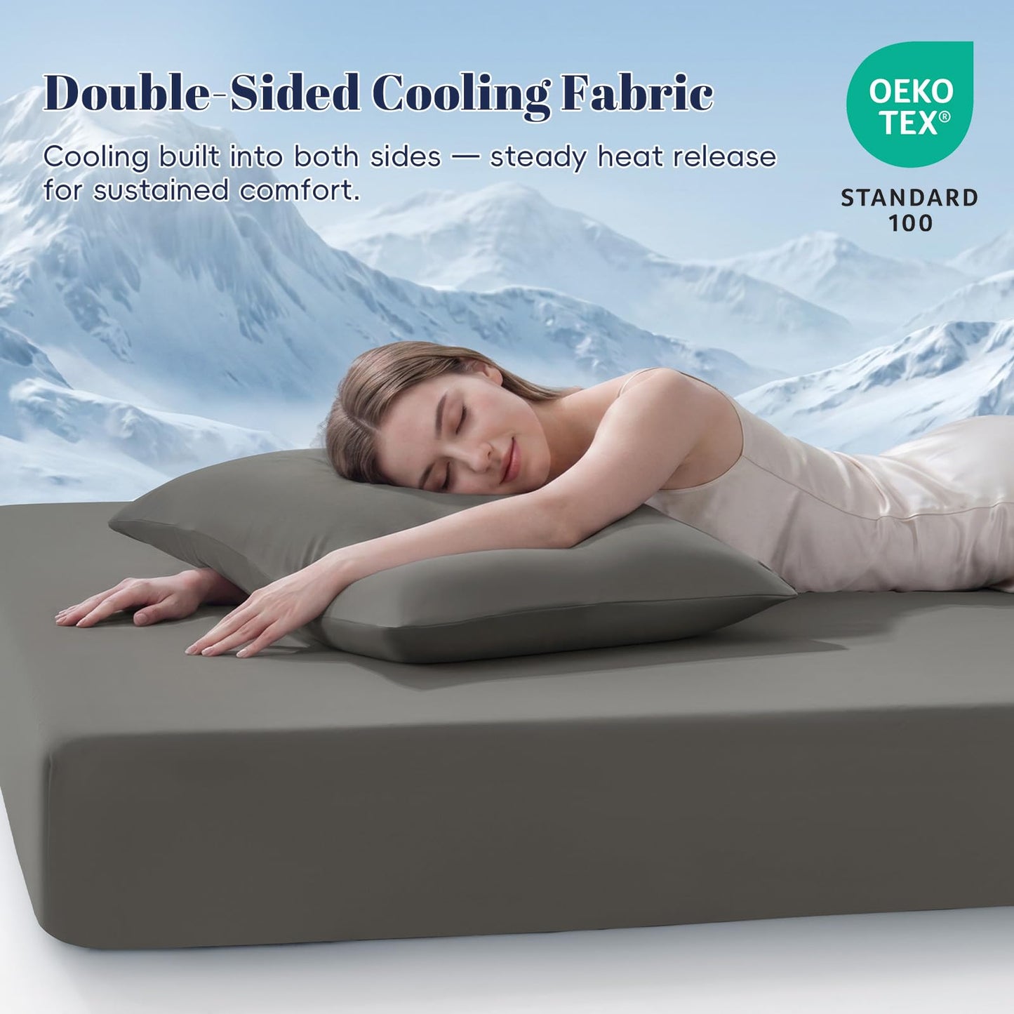 PHF Cooling Fitted Sheet Set Queen Size for Hot Sleepers, Q-Max > 0.4, Silky Soft & Breathable, Ideal for Night Sweats & Summer, 1 Fitted Sheet & 2 Pillowcases, Fits Up to 16", Charcoal Grey