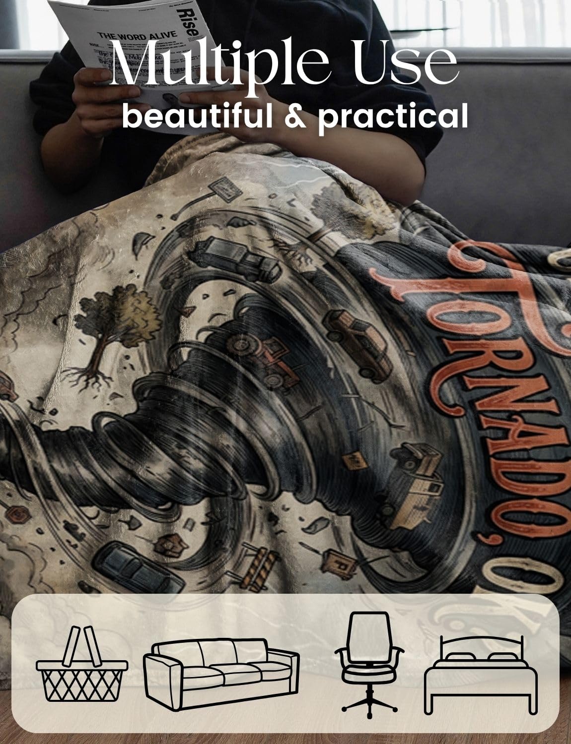 Tornado Gifts, Tornado Themed Flannel Blanket, Throw Blanket Gifts for Appreciation Christmas Birthday, 50x65 Inches