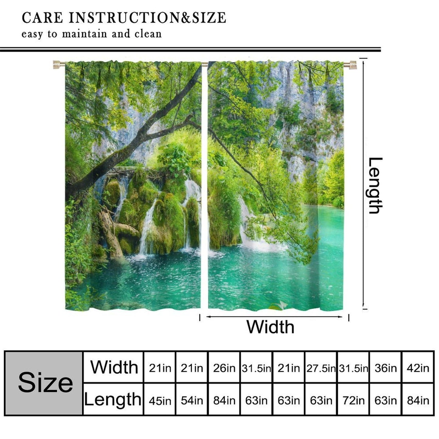 Nanacur Forest Waterfall Curtains, Nature Natural Scenery Rod Pocket Window Treatment for Living Bedroom Office Cafe Kitchen Drapes 41" W X 45" L (No Blackout)