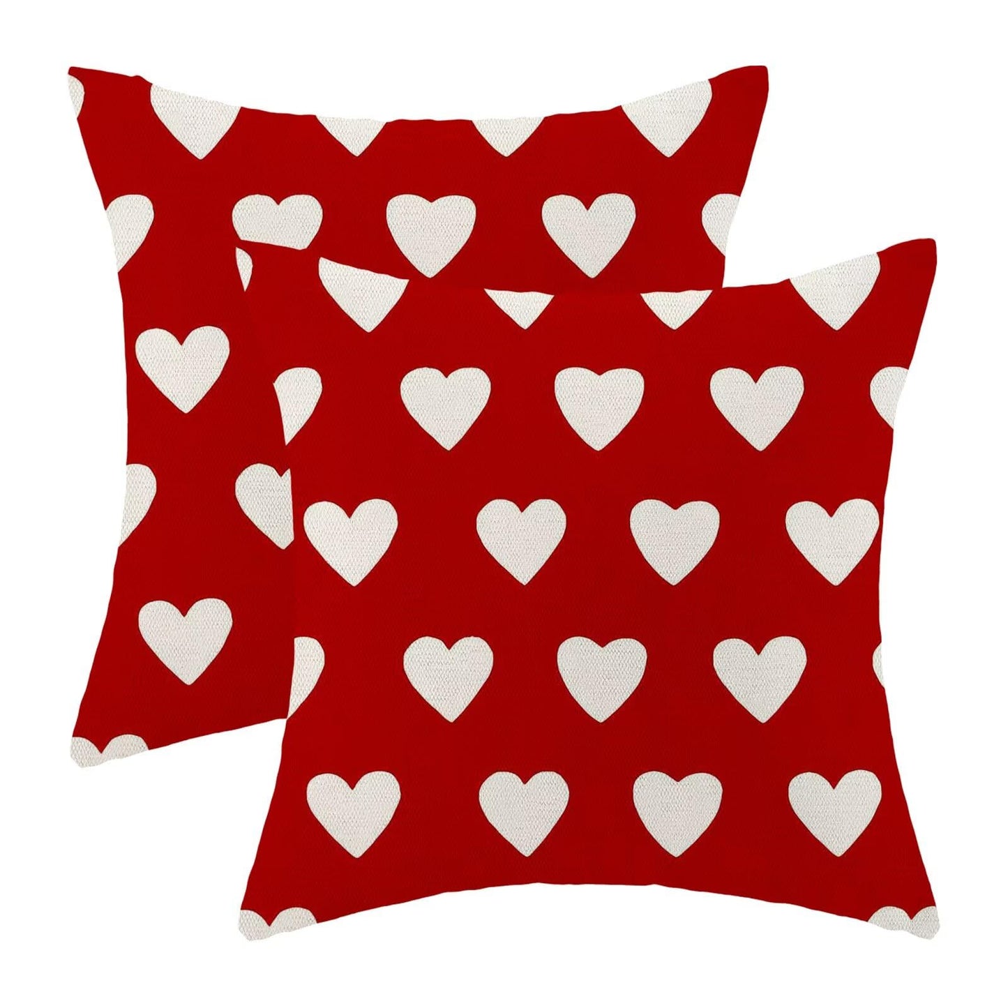 AEIOAE Valentines Pillow Covers 18x18 Inch Set of 2, Red Love Hearts Throw Pillows Farmhouse Linen Love Hearts Pillow Case for Sofa Bedroom Living Room Indoor Outdoor