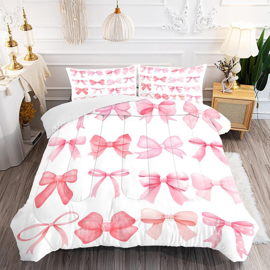 DJNEAR Pink and White Bow Comforter Set Twin Size Cute Girls Bedding Sets for Kids Women Adults Bedroom Kawaii Bowknot Quilt Room Decor 1 Comforter 1 Pillowcase