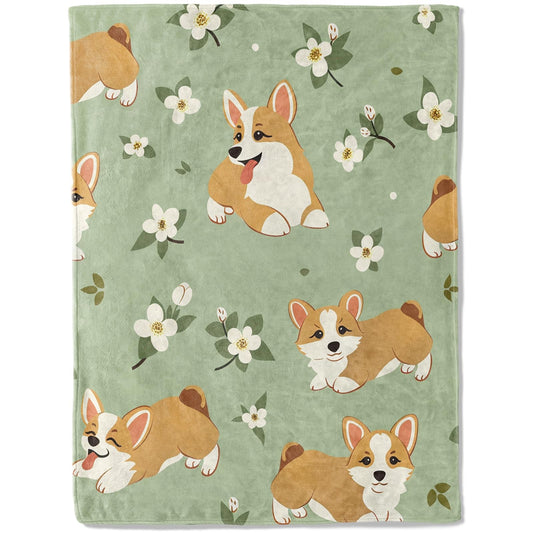 ainori Happy Corgi Throw Blanket 50x60 in, Cute Dog Flower Garden Pattern Blankets for Couch Bedroom Living Room Indoor Decor, Lightweight Soft Cozy Bedding Birthday Gift for Kids Boys Adults