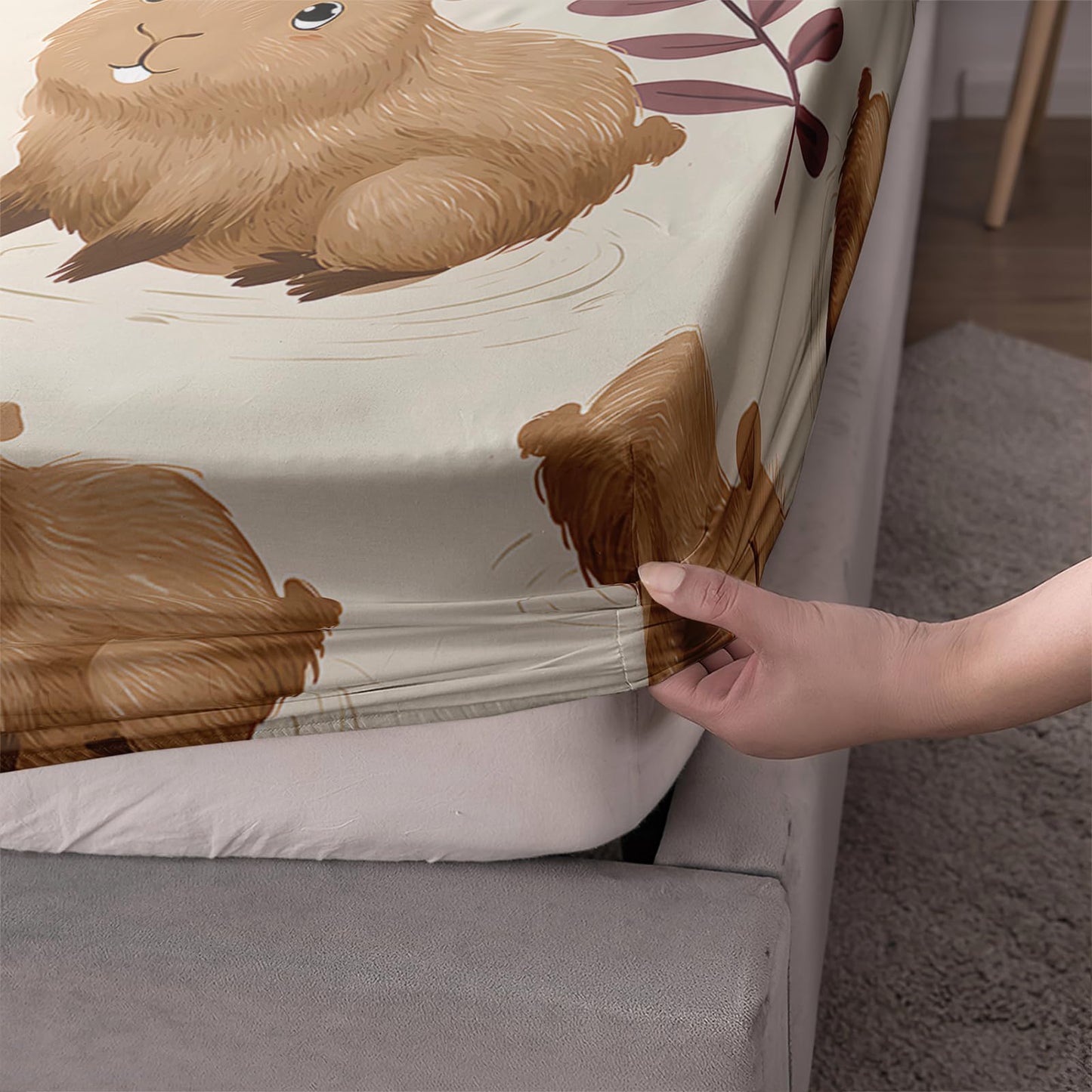 AILONEN Kids Bedding Cute Capybara Bed Sheet Set Twin Size, Cartoon Capybara Brown Bedding Set for Girls Boys Room Decor,Kawaii Animal Soft Fitted Sheet with 2 Pillowcases,3Pcs