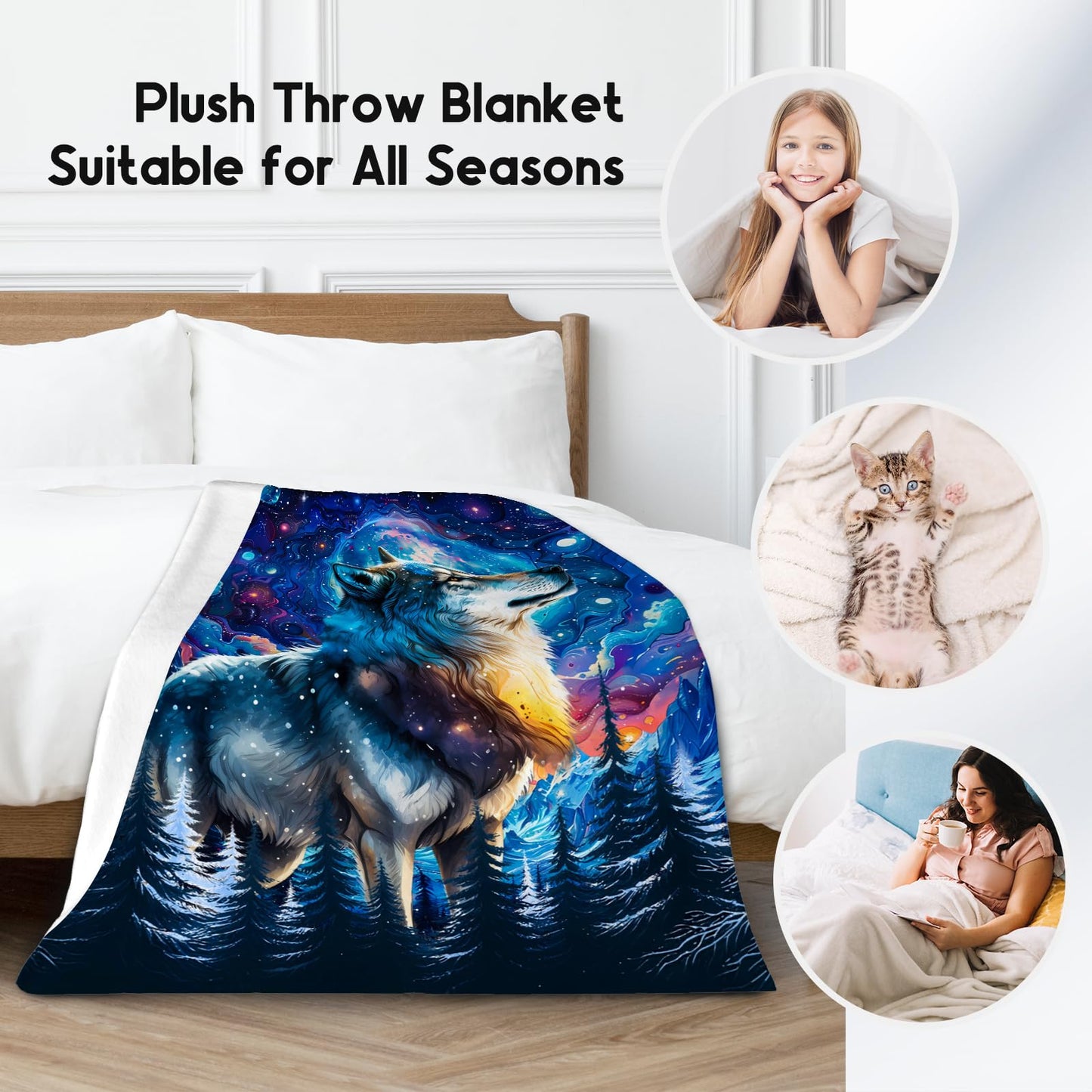 Boys Blanket Wolf Blankets Gifts for Kids - Flannel Soft Cool Throws for Office, Sofa - 30"x40"