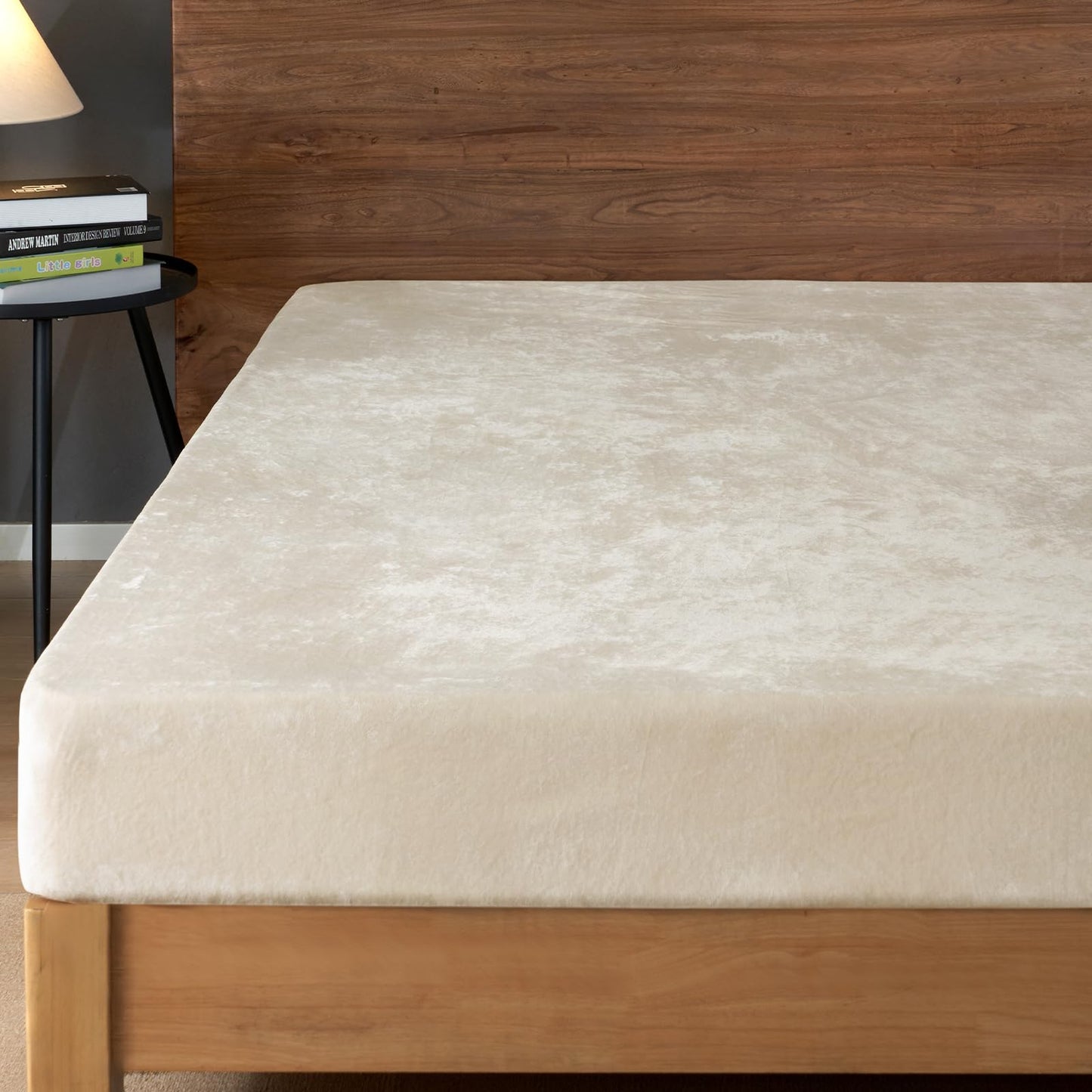 PHF Truly Velvet Fitted Sheet Only Full Size, Luxury Super Soft Cozy Fuzzy Fleece Bottom Sheet, Deep Pocket Up to 16",Strenghth Elastic Band, Suitable for Fall Winter Spring, No Pillowcases, Sand