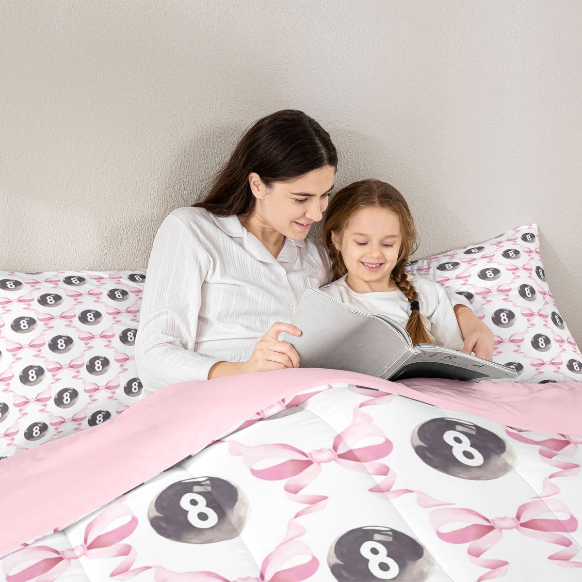 Castle Fairy Billiard Ball Kids Full Comforter Sets,Splicing Bow Tie Reversible Bedding Set for Boys Teens Children,Woman Girls Bowknot Quilt Set 3 PCS,Billiard Lover Duvet Insert,2 Pillow Cases