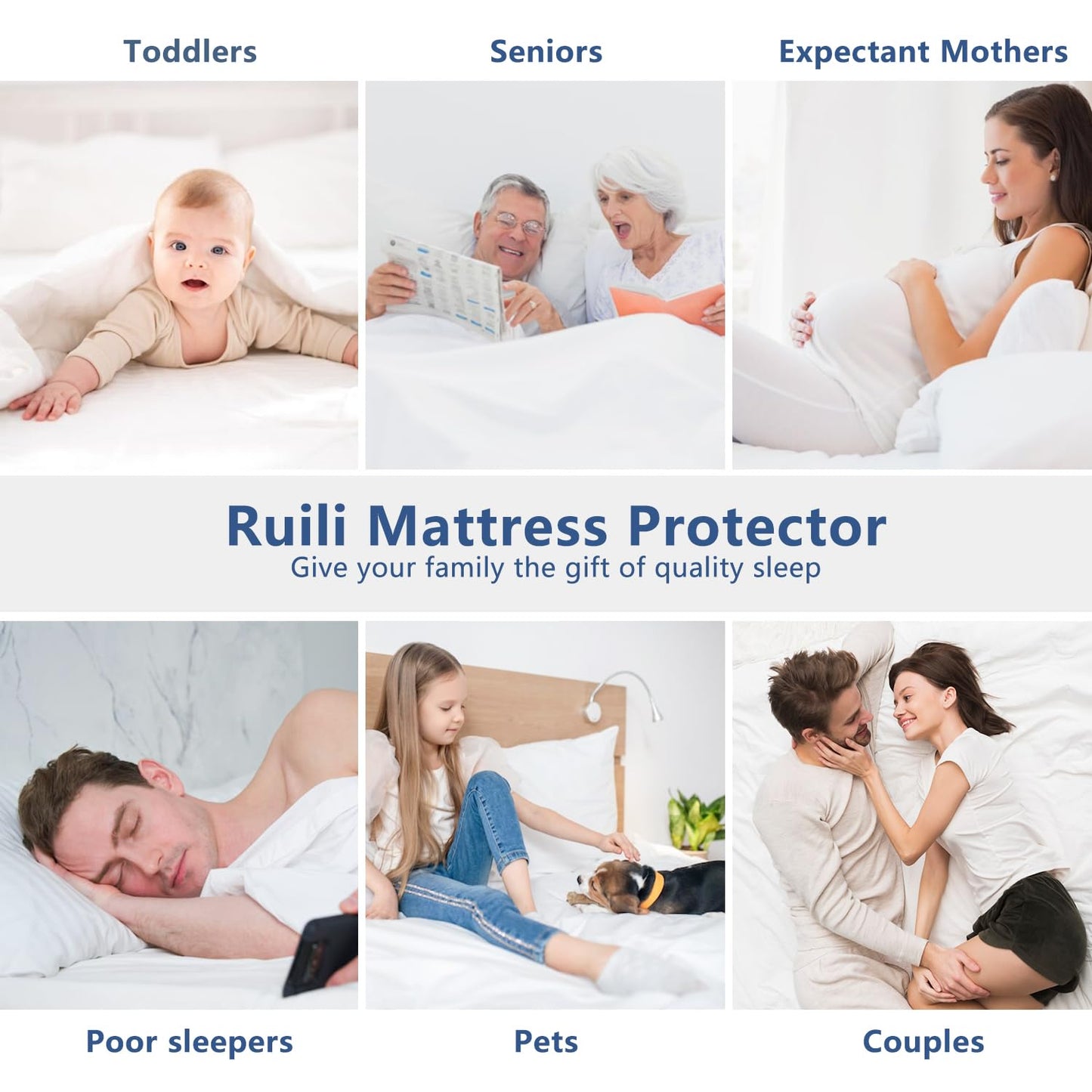 Queen Mattress Protector Waterproof Washable Mattress Padded Cover Fitted Queen Size Bed Protection Noiseless Plastic Bed Pad Deep Pocket Up to 18“ Soft and Breathable（White）