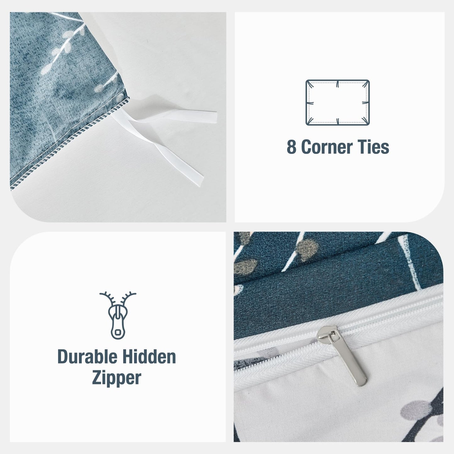 Lekesky Reversible Duvet Cover King Size, Dark Blue White Thin Branch Duvet Cover King 3pc Ultra Soft Microfiber Breathable Stylish Bedding Set with Zipper Ties