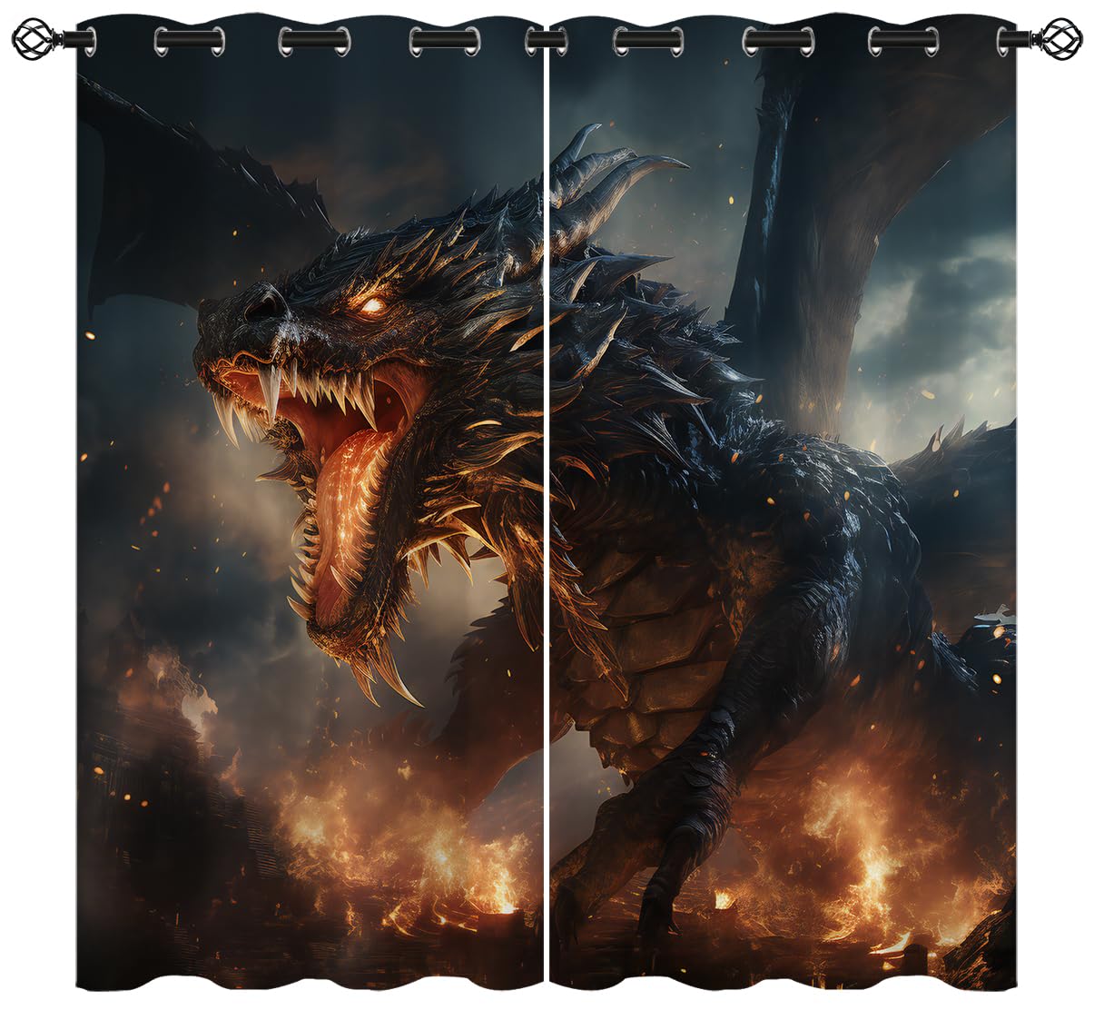 Magic Dragon Blackout Curtains for Girls Boy Home Decor, Mythical Fantasy Animals Scary Fire Dragon Grommet Thermal Insulated Drapes Darkening Window Curtain for Bedroom Living Room, 42 x 45 Inch