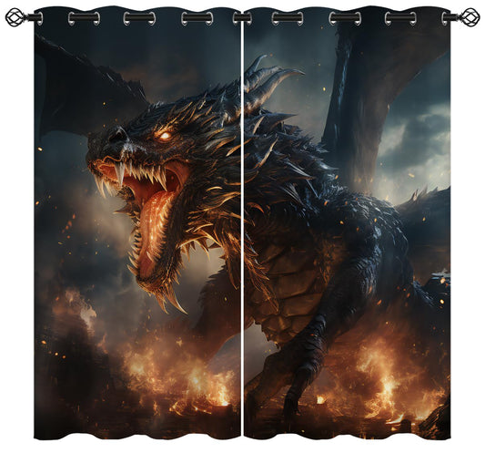 Magic Dragon Blackout Curtains for Girls Boy Home Decor, Mythical Fantasy Animals Scary Fire Dragon Grommet Thermal Insulated Drapes Darkening Window Curtain for Bedroom Living Room, 42 x 45 Inch
