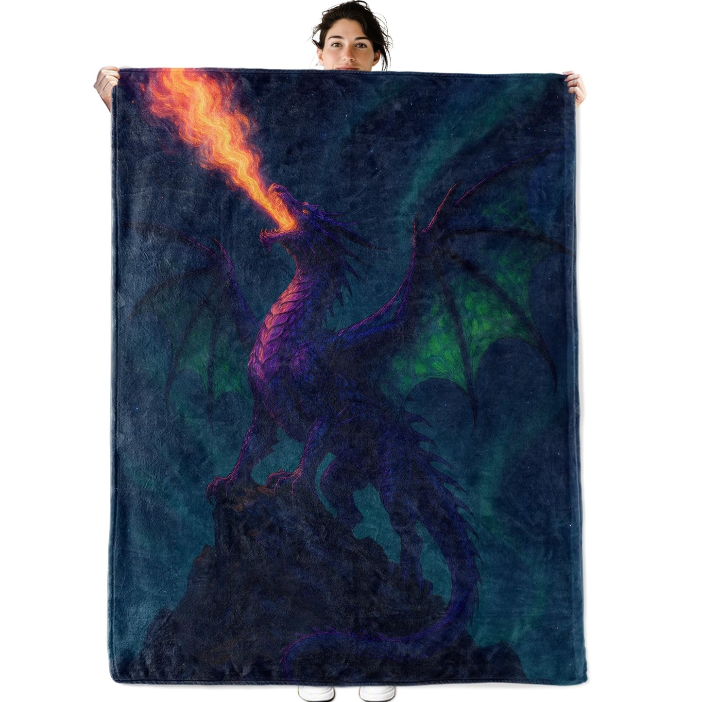 Fire-Breathing Dragon Fleece Blanket for Boys Girls Kids, Cozy Soft Fantasy Creature Theme Blankets Gifts for Women, Adults, for Bedroom, Travel, Camping, Sofa, Room Decor 50x60 in