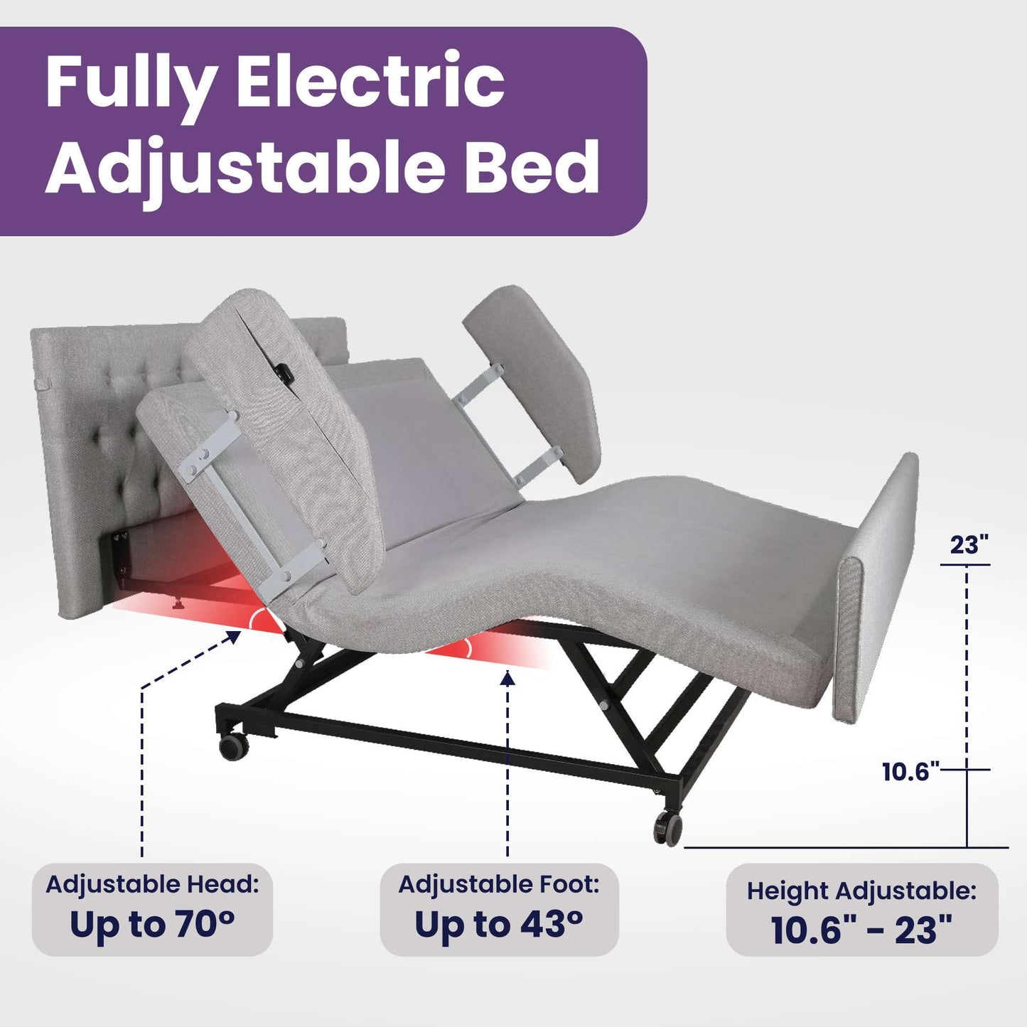 Customize Your Own Adjustable Hospital Bed for Home Use with Gel Memory Foam Mattress -Bariatric Queen Size Home Style Full Electric Medical Bed - Adjust Height, Head, and Foot - Cozy Elegant Design
