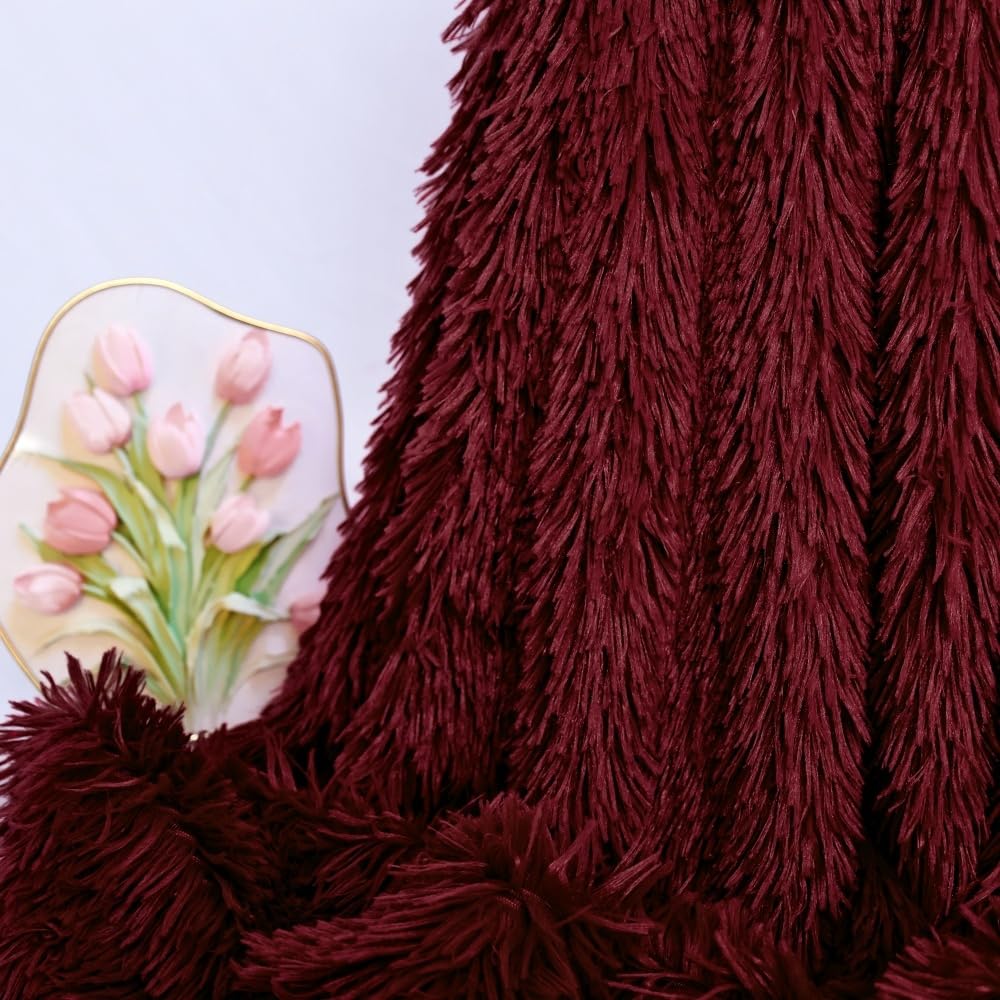MYRU Plush Super Soft Blanket Bedding Sofa Cover Furry Fuzzy Fur Warm Throw Qulit Cozy Couch Blanket for Winter (51"x 63", Wine Burgundy Red)