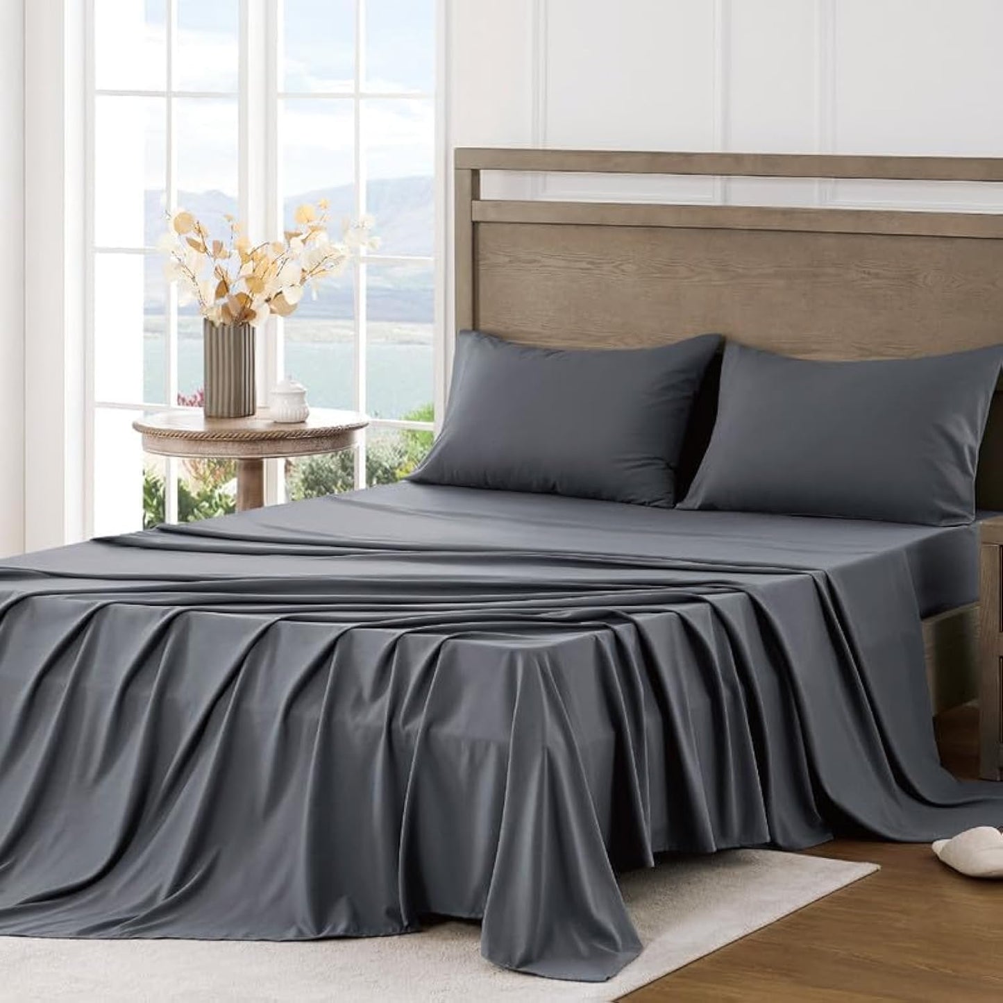 FreshCulture King Sheet Set - Ultra Soft Sheets for King Size Bed - Brushed Microfiber - Deep Pockets - Easy Care - Cooling & Breathable - 4 Pieces Hotel Luxury King Bed Sheets (Dark Grey)