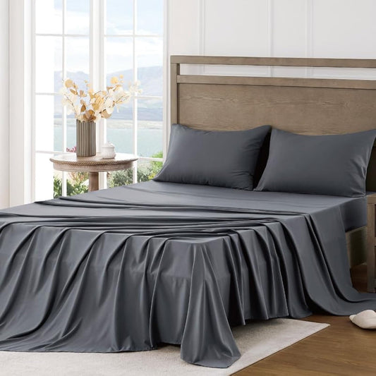 FreshCulture King Sheet Set - Ultra Soft Sheets for King Size Bed - Brushed Microfiber - Deep Pockets - Easy Care - Cooling & Breathable - 4 Pieces Hotel Luxury King Bed Sheets (Dark Grey)