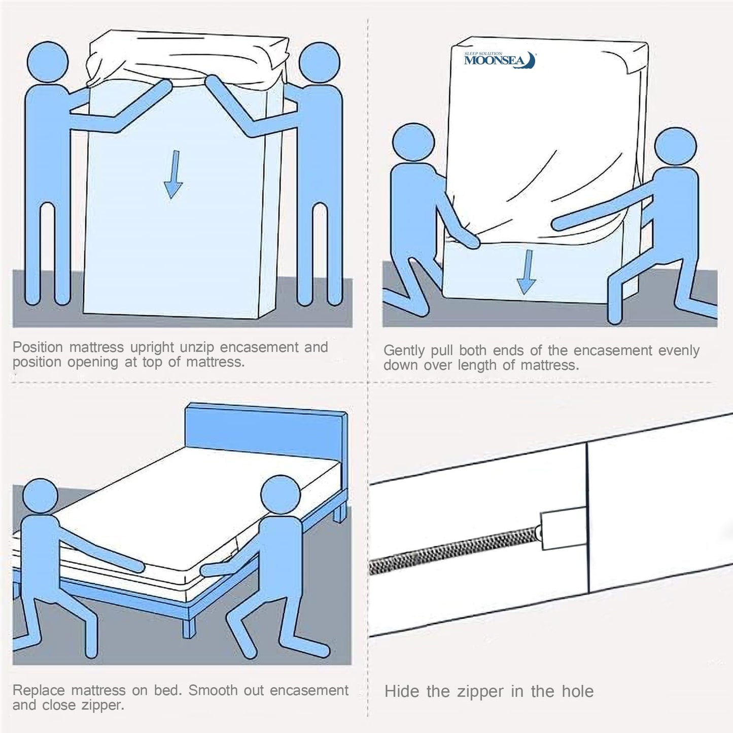 Moonsea Queen Mattress Protector Zippered (10/11/12/13/14 Inchs), Soft Terry Surface Mattress Encasement, 6-Side Waterproof Mattress Cover for Kids, Well Zipper, Noiseless, for Queen Mattress 60 * 80