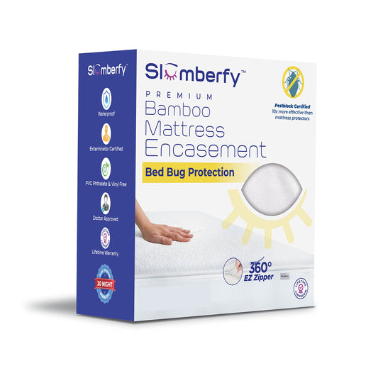 Queen Size Waterproof Bamboo Mattress Encasement by Slumberfy - Premium Skin-Safe Mattress Protector with 360° EZ Zipper, Lab-Tested Bed Bug, Zippered Encasement (60x80 in)
