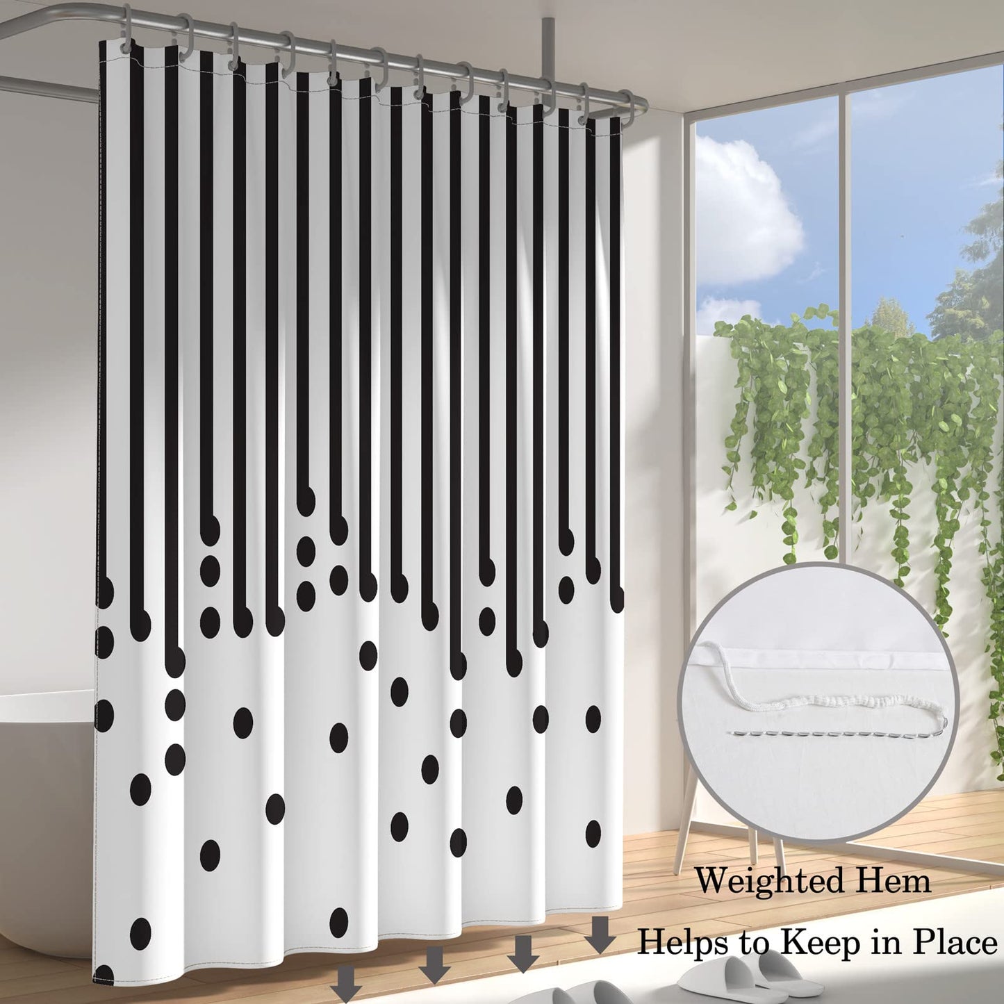 YAXI Black and White Fabric Shower Curtain for Bathroom Modern Black Striped Shower Curtain Summer Water Repellent Bath Curtains 72x72 inches with Hooks