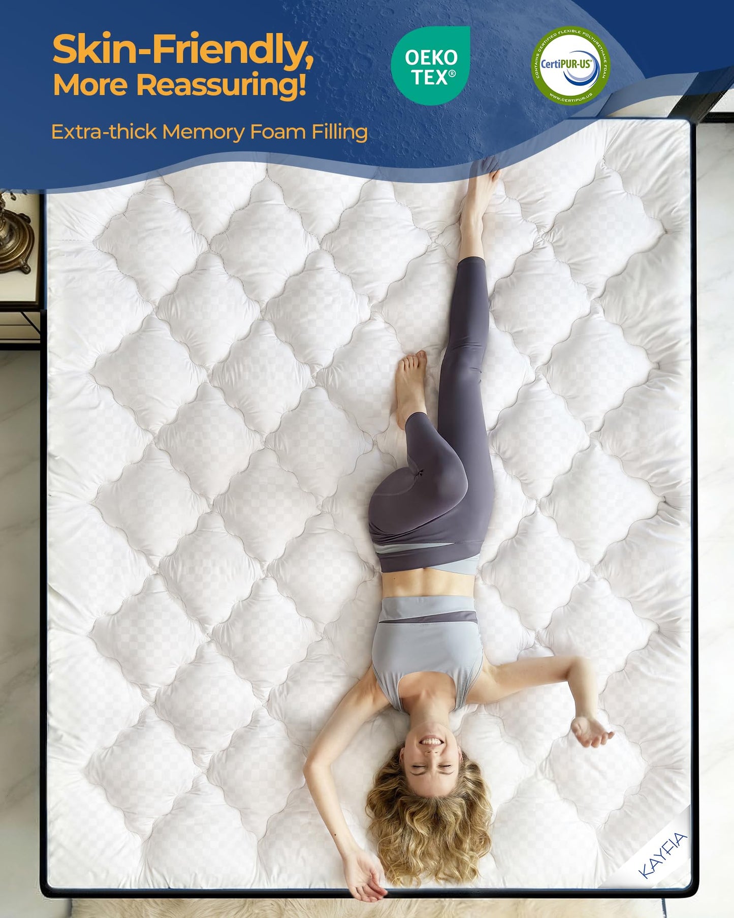 3 Inch Full Mattress Topper, Extra Thick Memory Foam Mattress Pad for Back Pain Relief, Pillow Top Mattress Topper with Breathable Air Mesh Sides, Soft Fluffy Supportive Pressure-Relieving Bed Topper